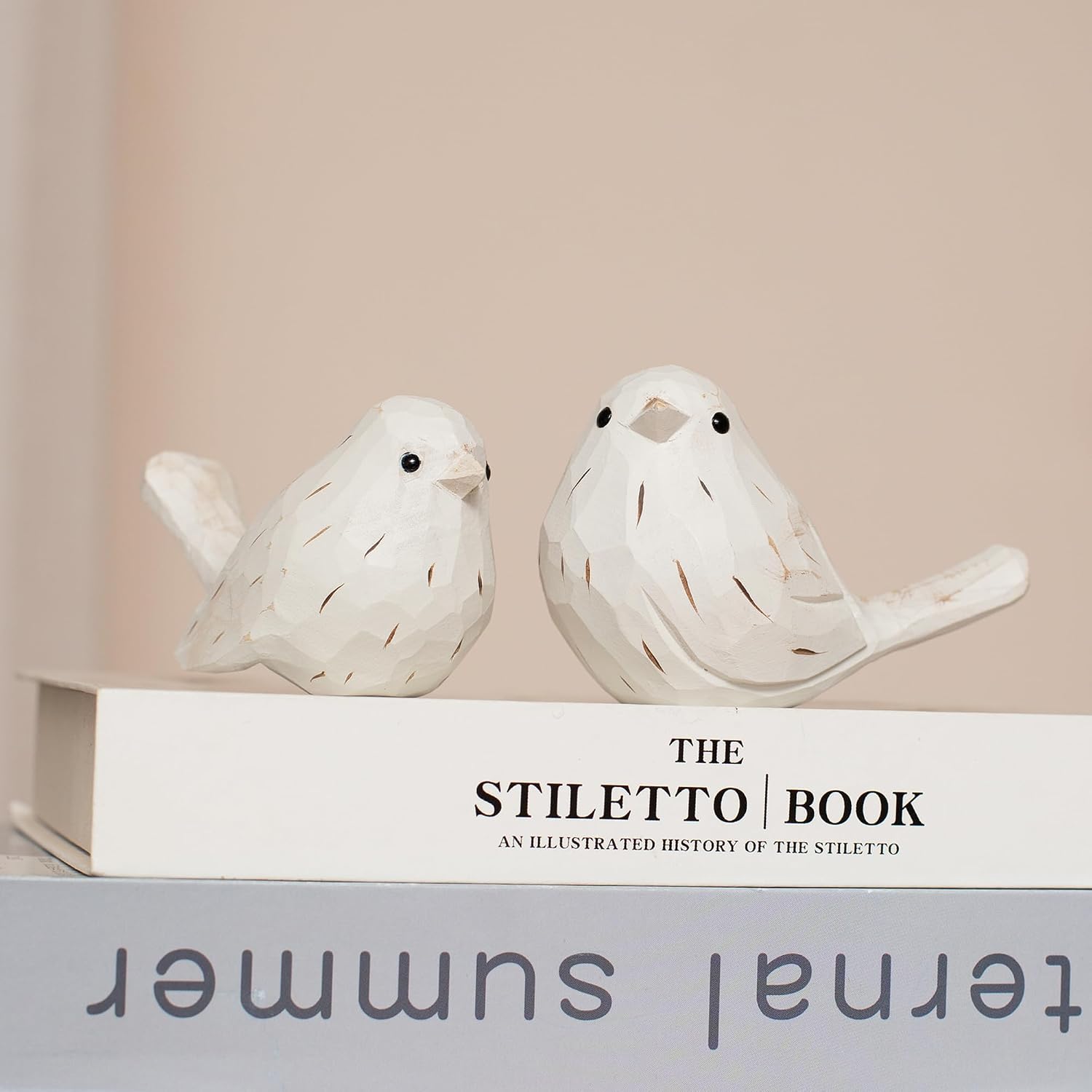Rustic White Carved Bird Statues / White Farmhouse Birds / Set of 2