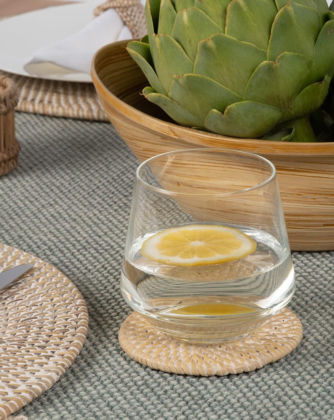 Holder Coasters / Loma Round Rattan Coasters / White-wash / Set of 4