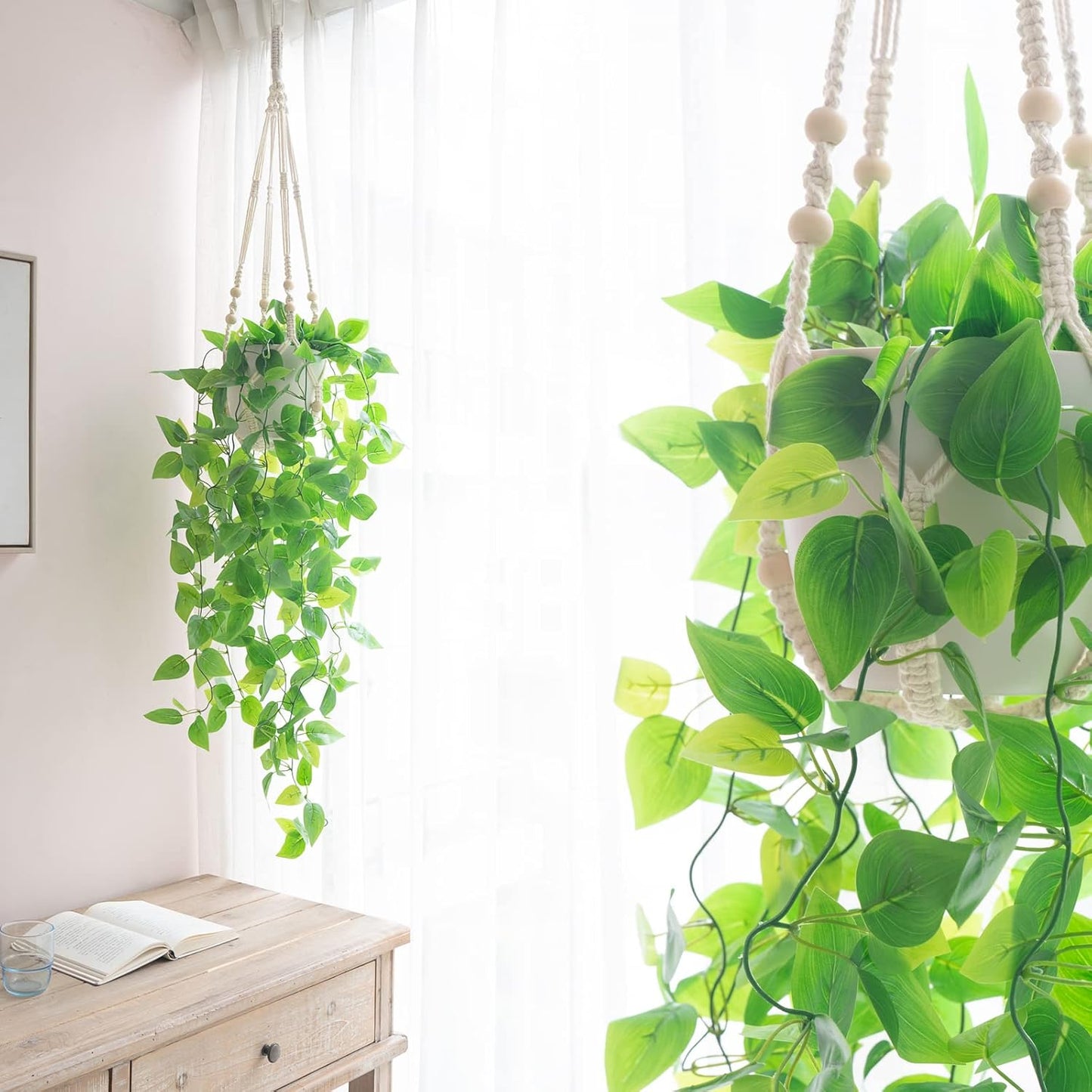 Macrame Plant Hangers Indoor Different Size Hanging Planter Basket / Medium / Ivory / Set of 3