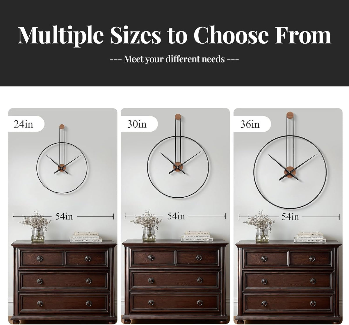 Cuspin 30 Inch Large Wall Clock, Modern Black Metal Clocks for Living Room | Battery operated, silent non ticking, open