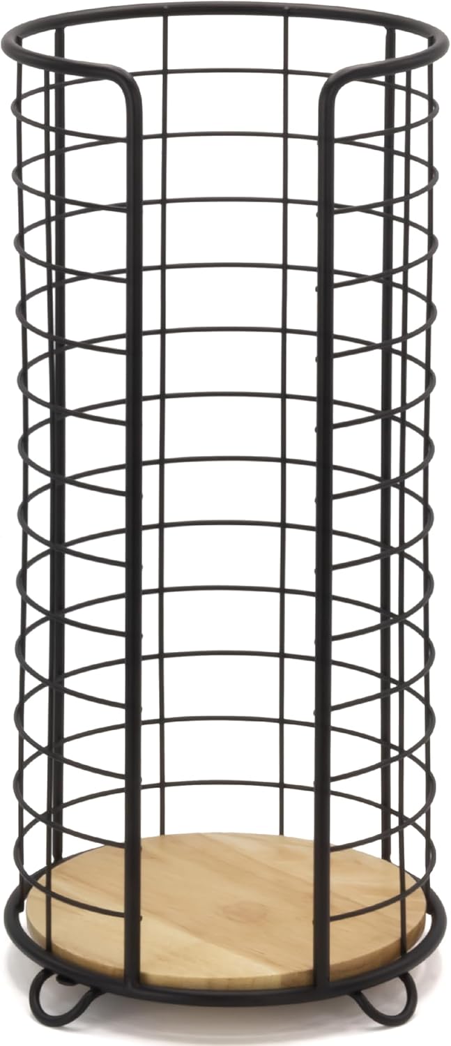 BROOKSTONE, Stylish Toilet Paper Holder with Bamboo Base, Freestanding Bathroom Tissue Organizer, Minimalistic Storage