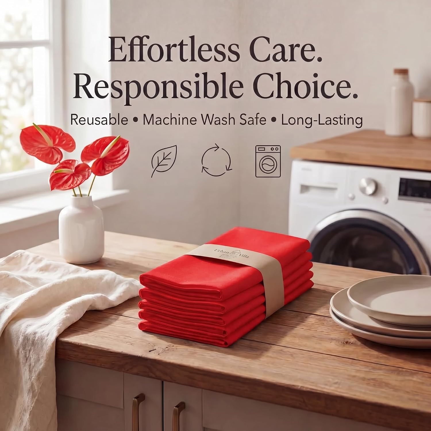 Urban Villa Cloth Napkins Cotton 20x20 (Set of 12) Red