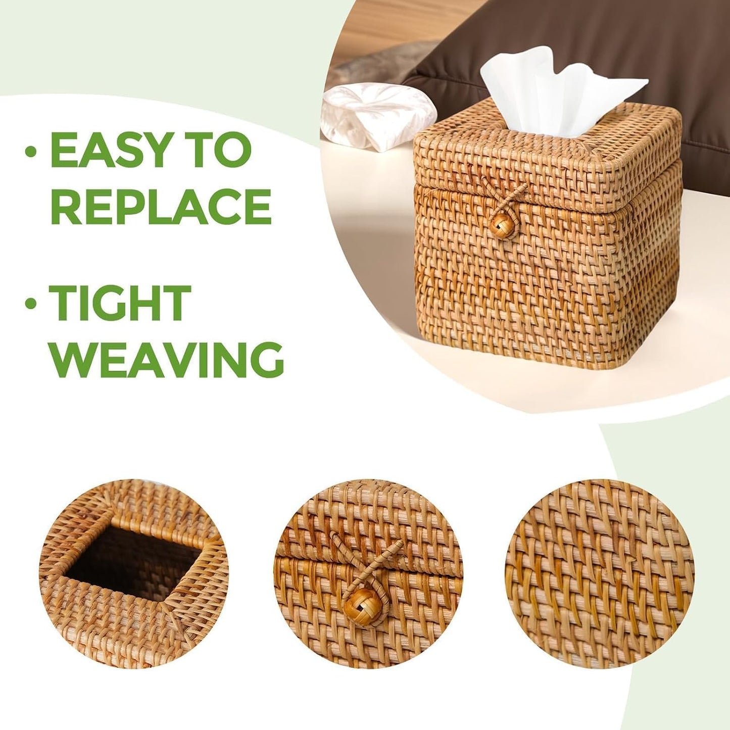 Rattan Tissue Box Cover Square