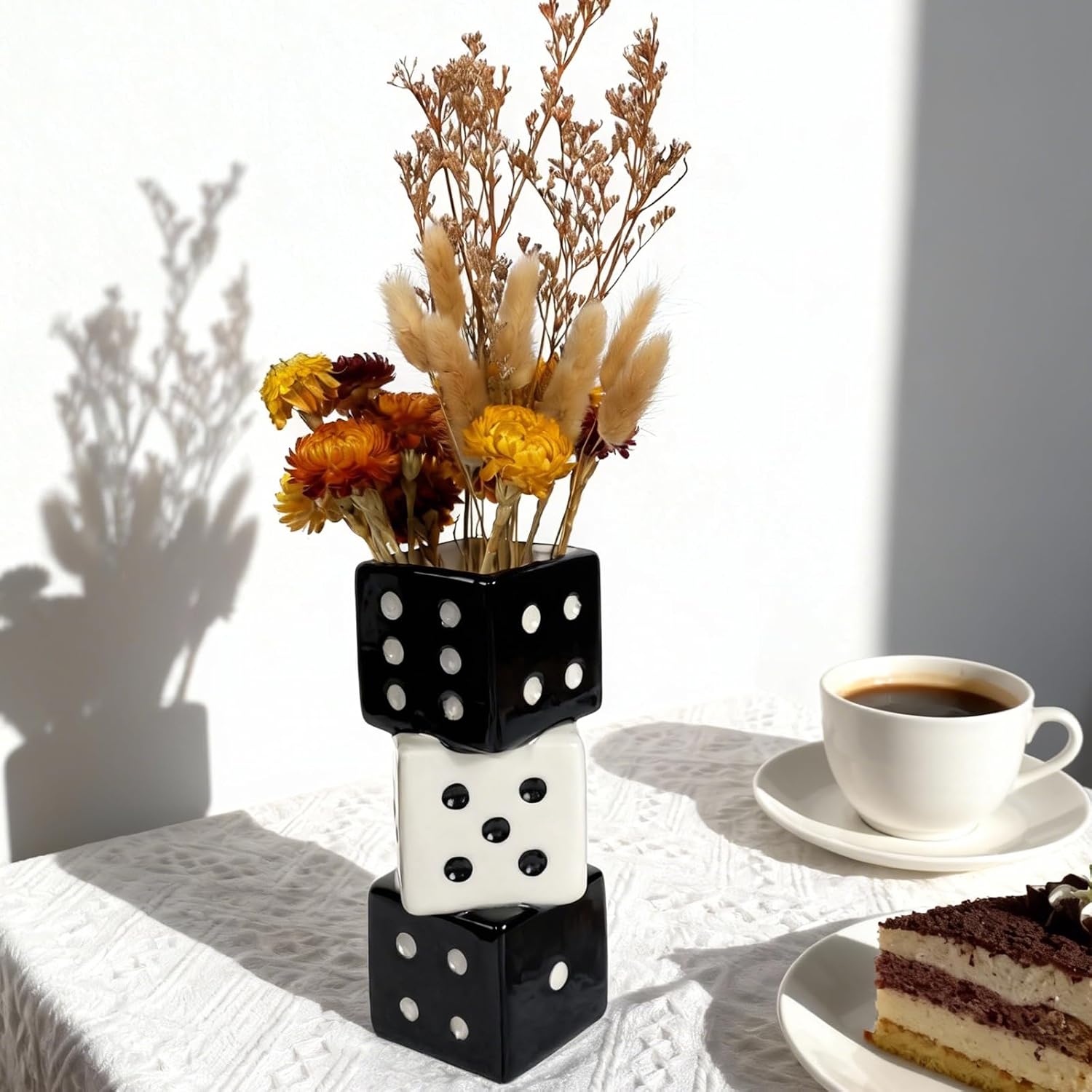 Triple Dice Ceramic Vase / Black and White Dice Vase