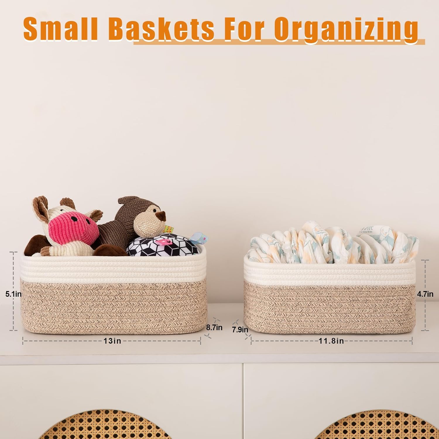Small Bins / Organizer Baskets / Brown/white / 11.8"*7.8"*4.7 / Set of 4