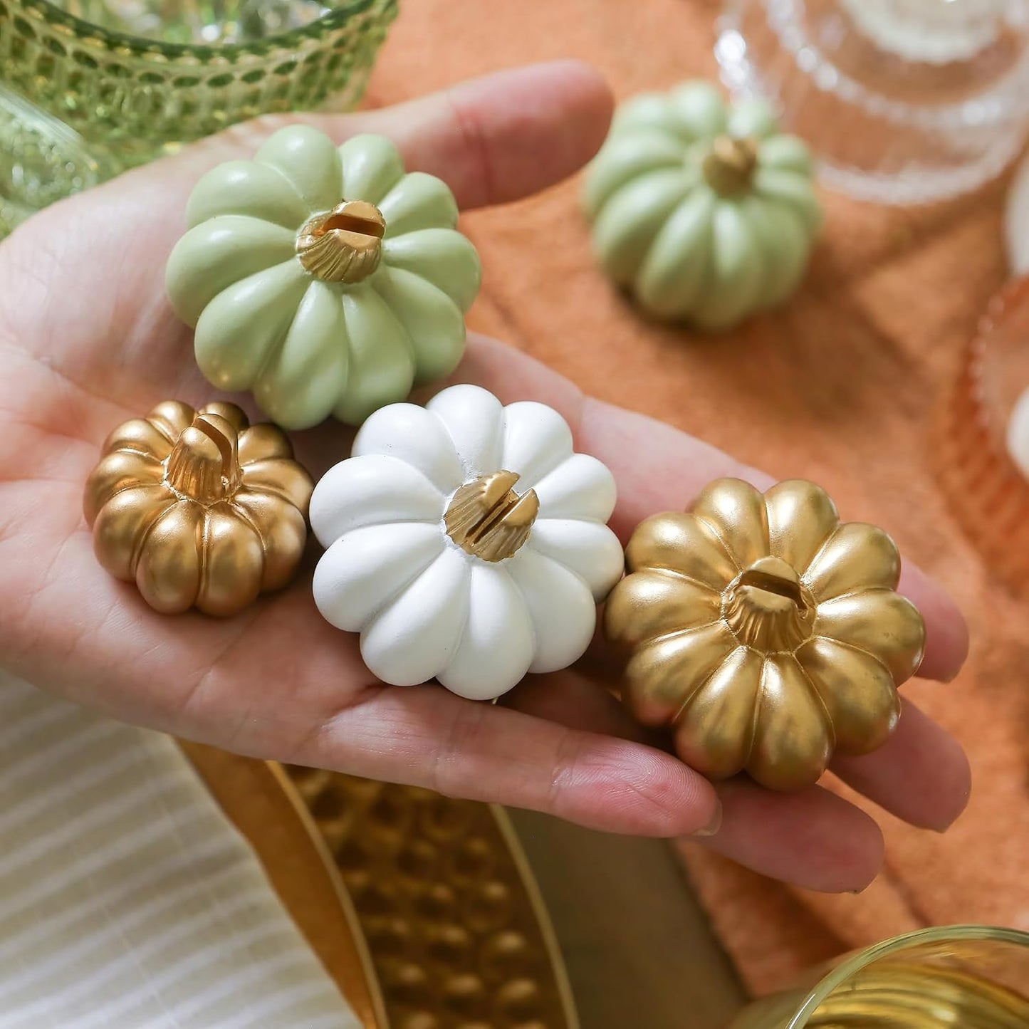 Kate Aspen 12pcs Fall Decor Gold Pumpkin Place Card Holder, Place Settings, Perfect for Thanksgiving Table Decor, Fall