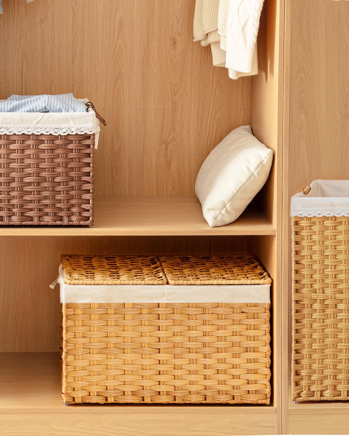 Lid Rattan Storage Basket / Natural / 105l-25.2l*15.4w*16.1h