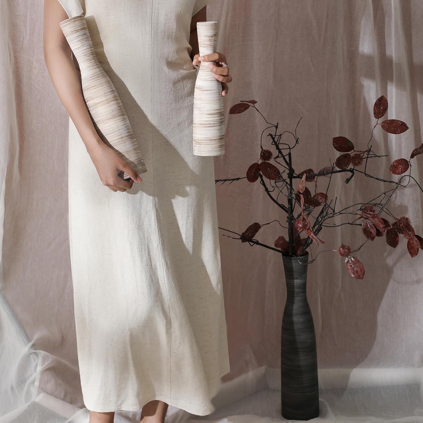13" Tall White Ceramic Vase / Bow-white-13