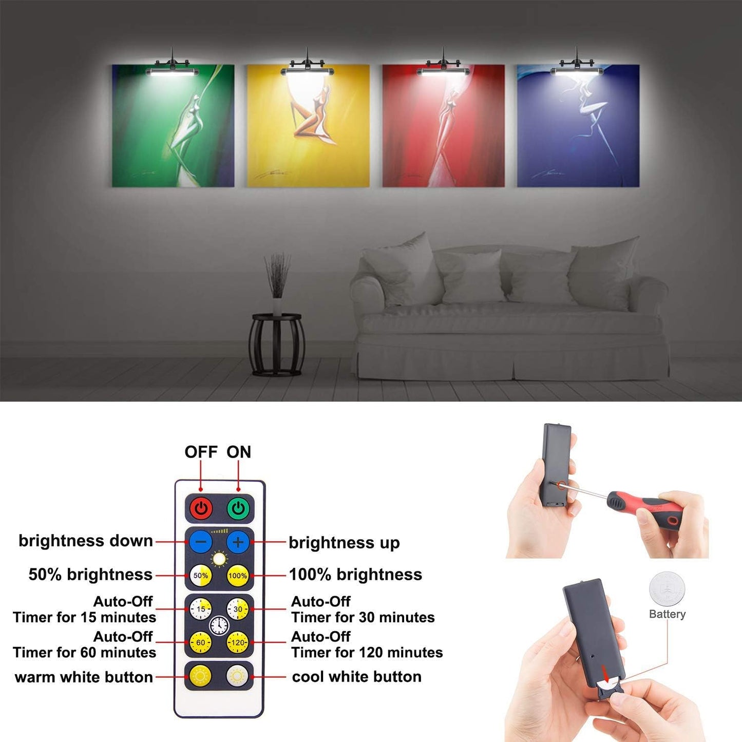 LUXSWAY Wireless Picture Frame Led Lighting,Rechargeable Art Display Lighting Clip on Pictures,Over Painting Lights