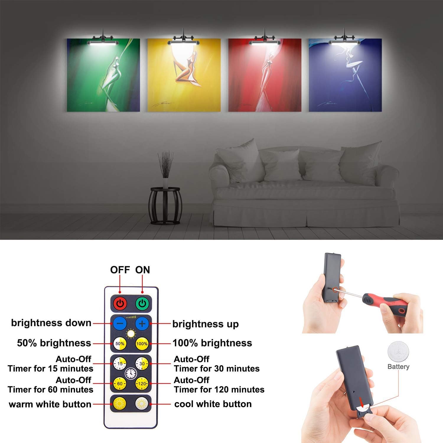 LUXSWAY Wireless Picture Frame Led Lighting,Rechargeable Art Display Lighting Clip on Pictures,Over Painting Lights