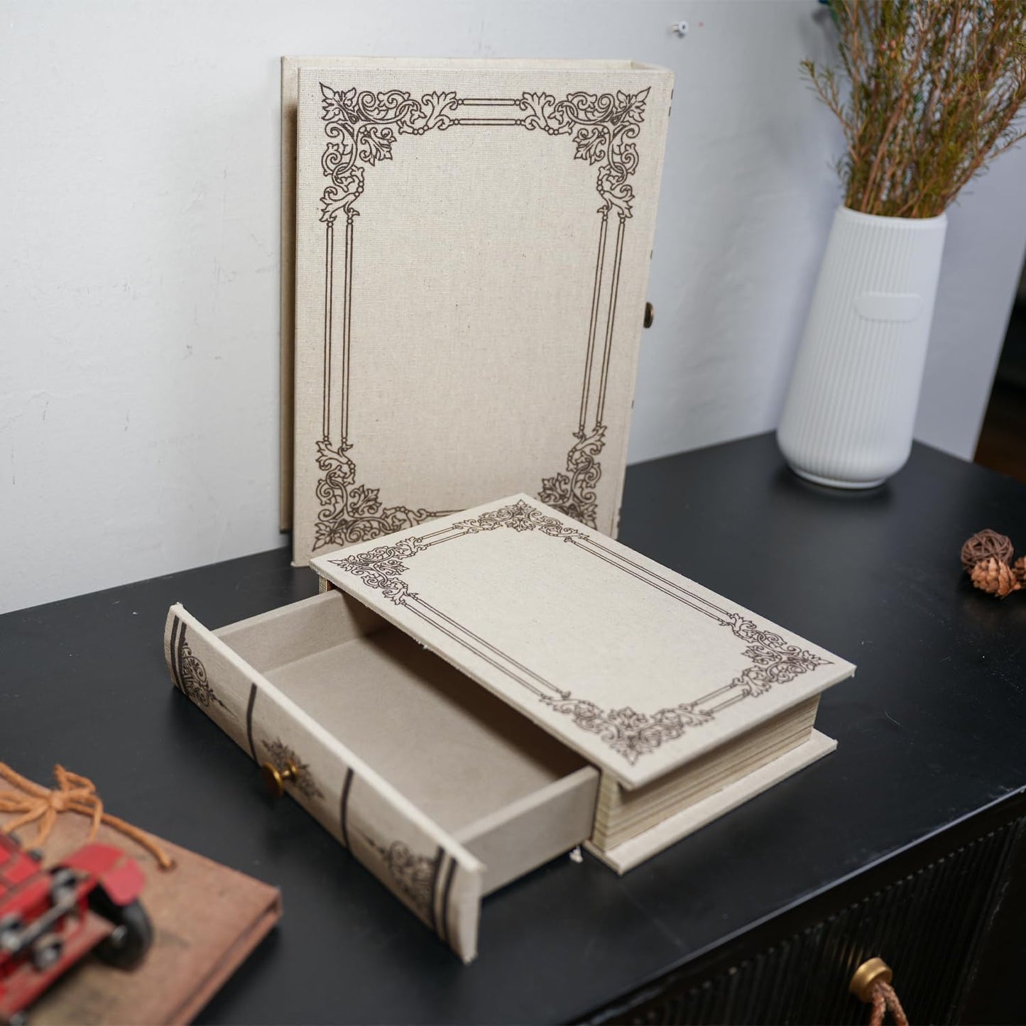 Vintage Book Storage Box / S / Linen Off-white