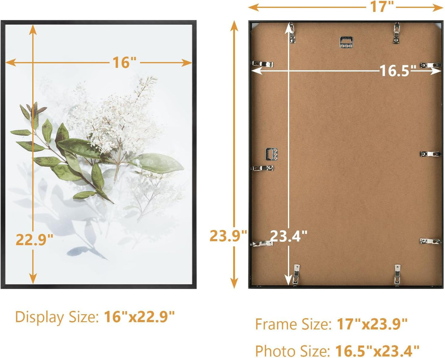 Golden State Art A2 Aluminum Poster Frame Acrylic Front Black | Metal Thin Frames for 16.5x23.4 Photo, Wall Hooks for