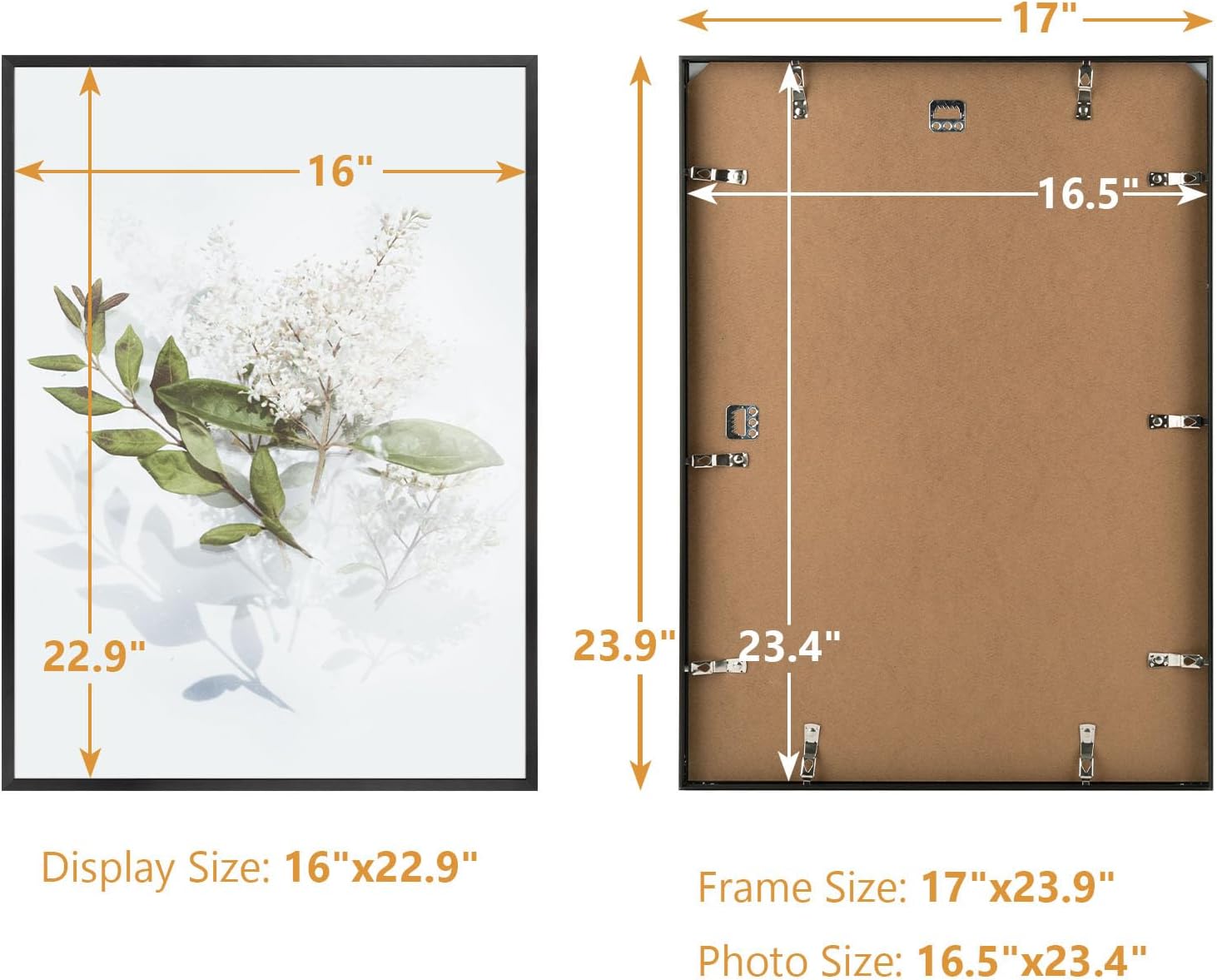 Golden State Art A2 Aluminum Poster Frame Acrylic Front Black | Metal Thin Frames for 16.5x23.4 Photo, Wall Hooks for