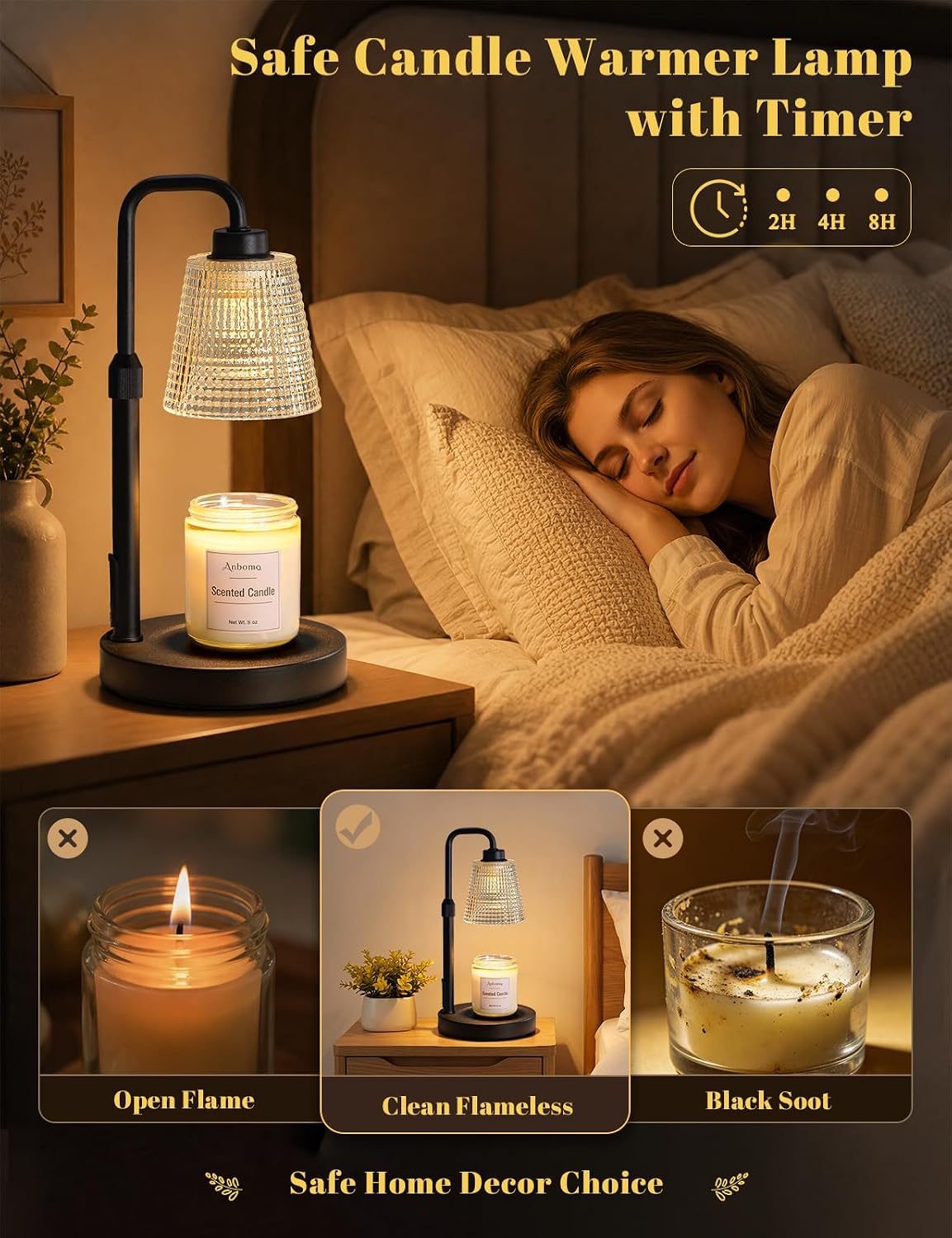 Candle Warmer Lamp with Timer, Birthday Gifts for Women, Cozy Room Decor | Dimmable Wax Melt Warmer, Adjustable Height