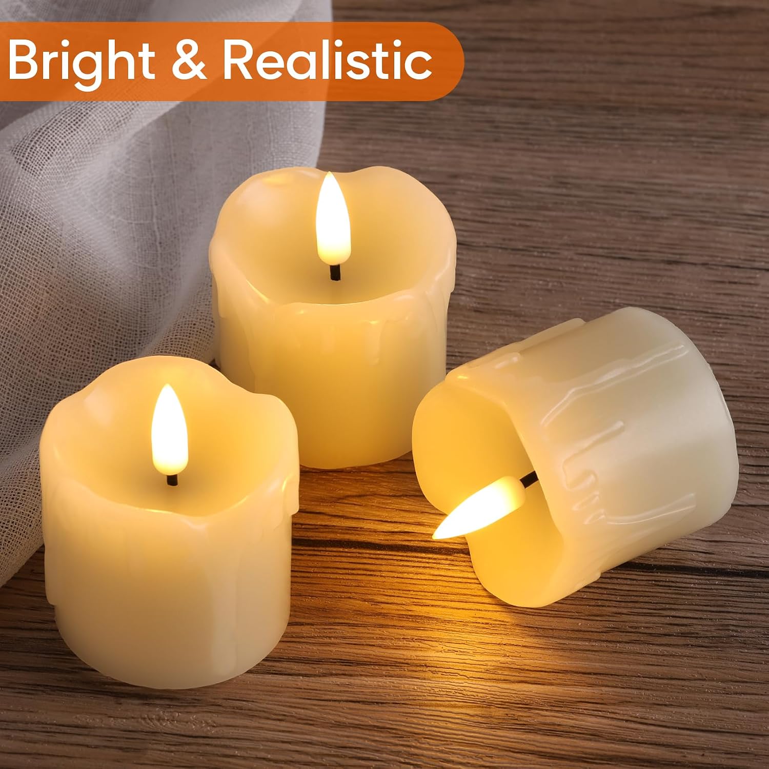 Ivory Dripping Wax Flameless Votive Candles with Timer Batteries | Halloween LED Candles, 2x2 in Battery Tea Lights