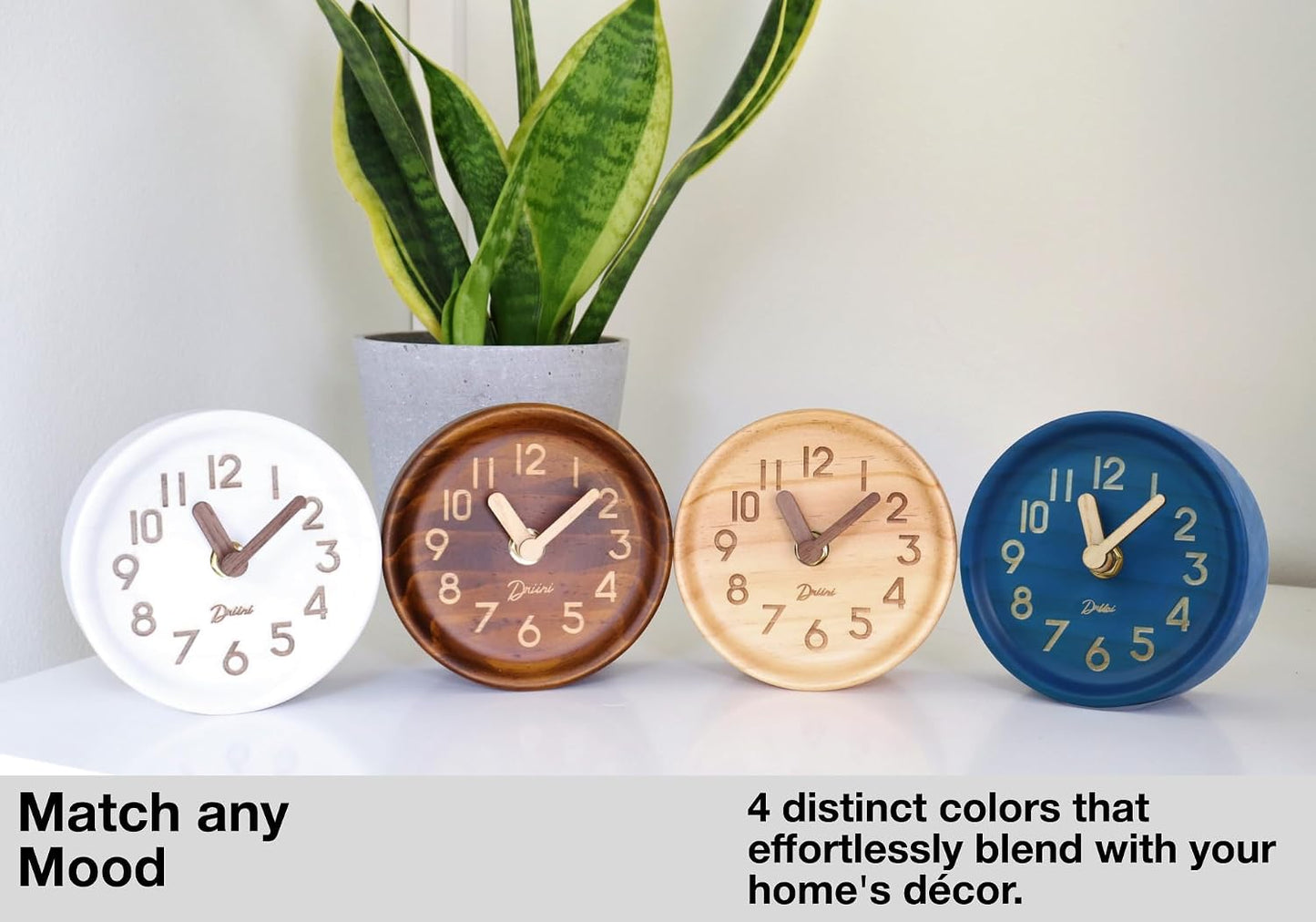 Driini Wooden Analog Desktop Clock – 4.3 in. Decorative Pinewood, No-Tick Design – Easy to Read Silent Sweep Mantle