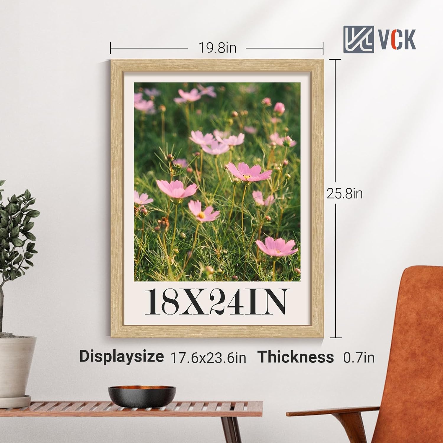 VCK 18x24 Frame Oak 4 Pack, Wide Thick Wood Border, for Prints | Exclusive Woodgrain, Wall Hanging, HD Plexiglass