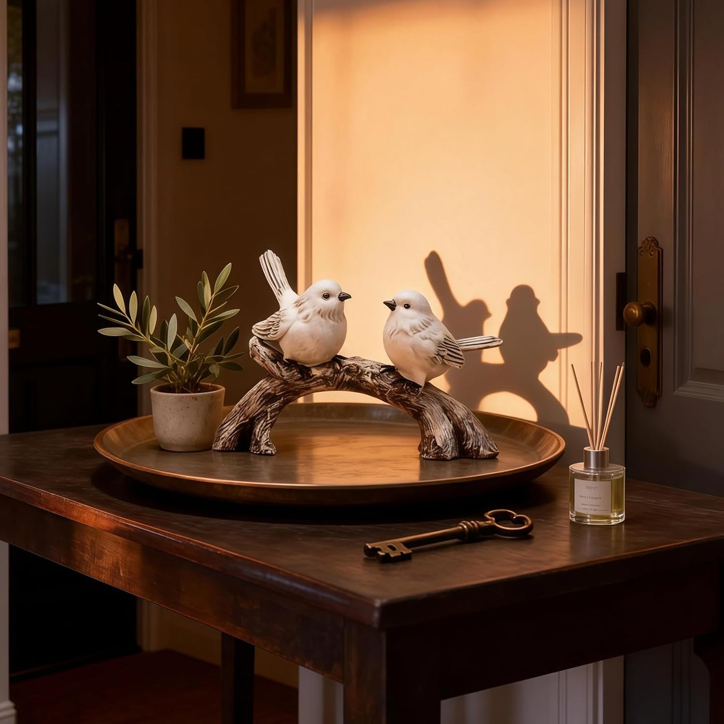 Handcrafted Couple Bird Statue / White