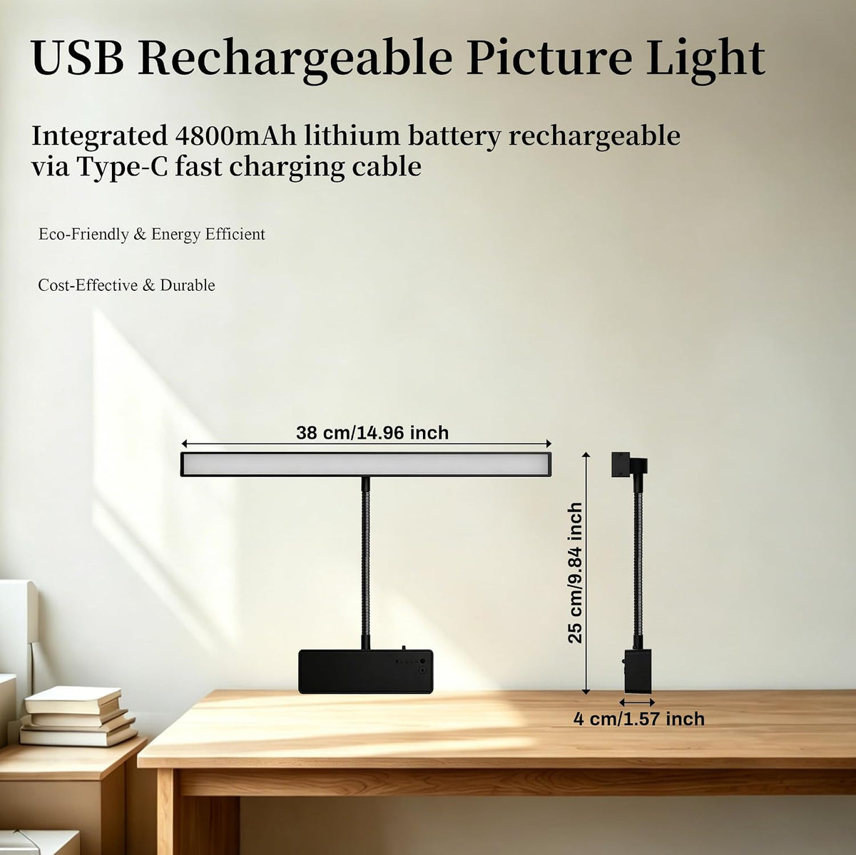 MIOBLUE Picture Light for Wall, 4800mAh Rechargeable Wireless Remote, 15in Dimmable Timer LED Art Display Light with 3