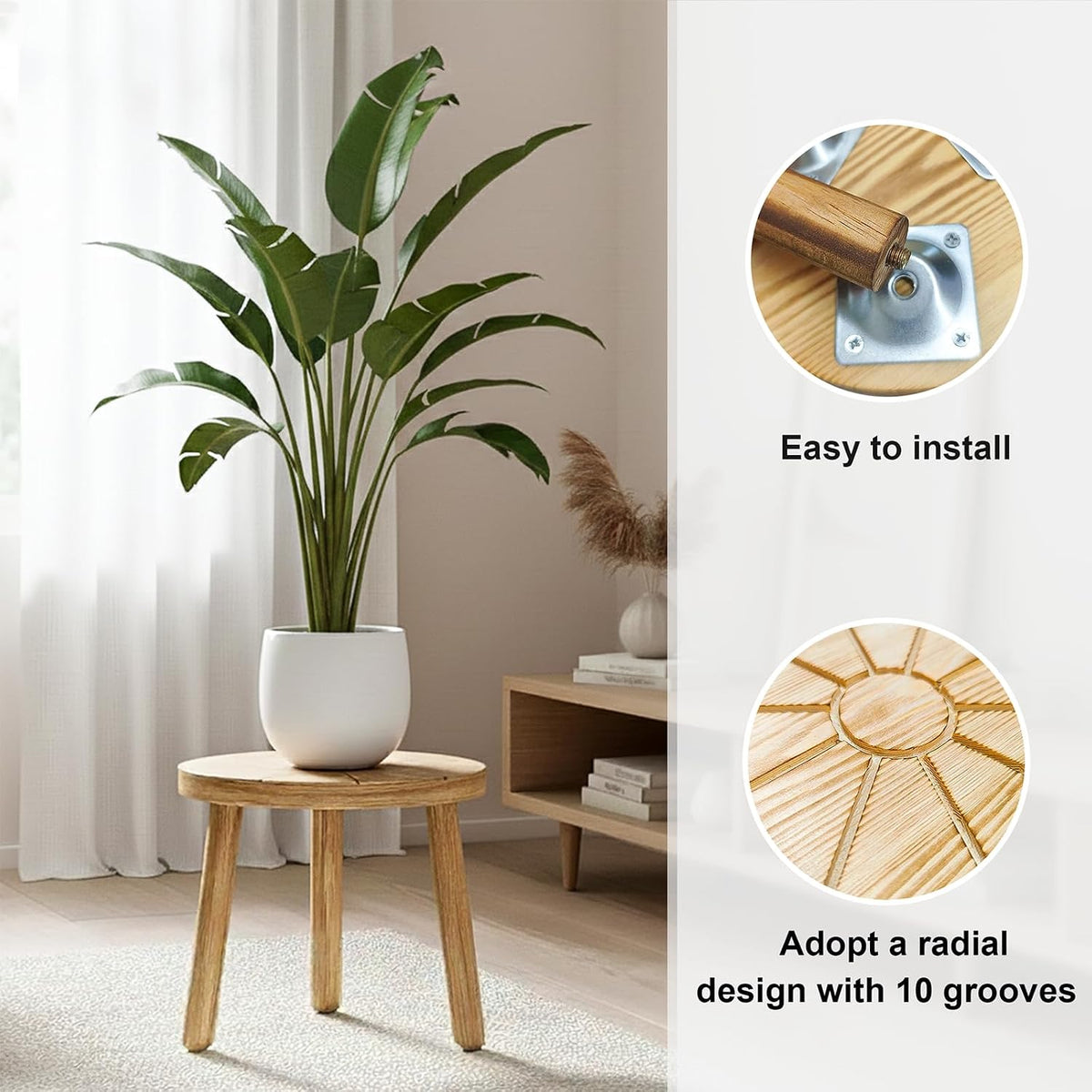 Wood Plant Stands 3-Pack Indoor, Plant Stool, Light Brown | Premium carbonized pine with moisture-resistant, burr-free