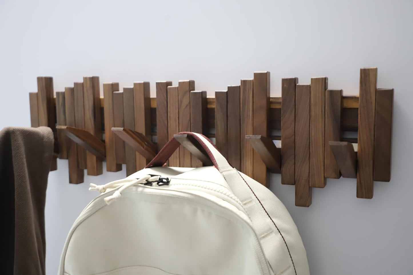 Hardwood Wall Mounted Piano Coat Rack| Flip Down Wall Hook Rack 6 Hooks|Heavy Duty Coat Hooks.Made of Black Walnut.Wall
