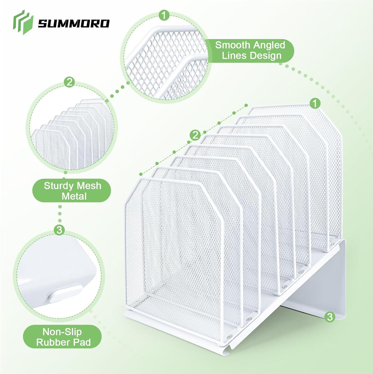 SUMMORO Inclined File Organizer for Desk, 7-Section Vertical File Holder | Office Desk Organizer Metal Rack File