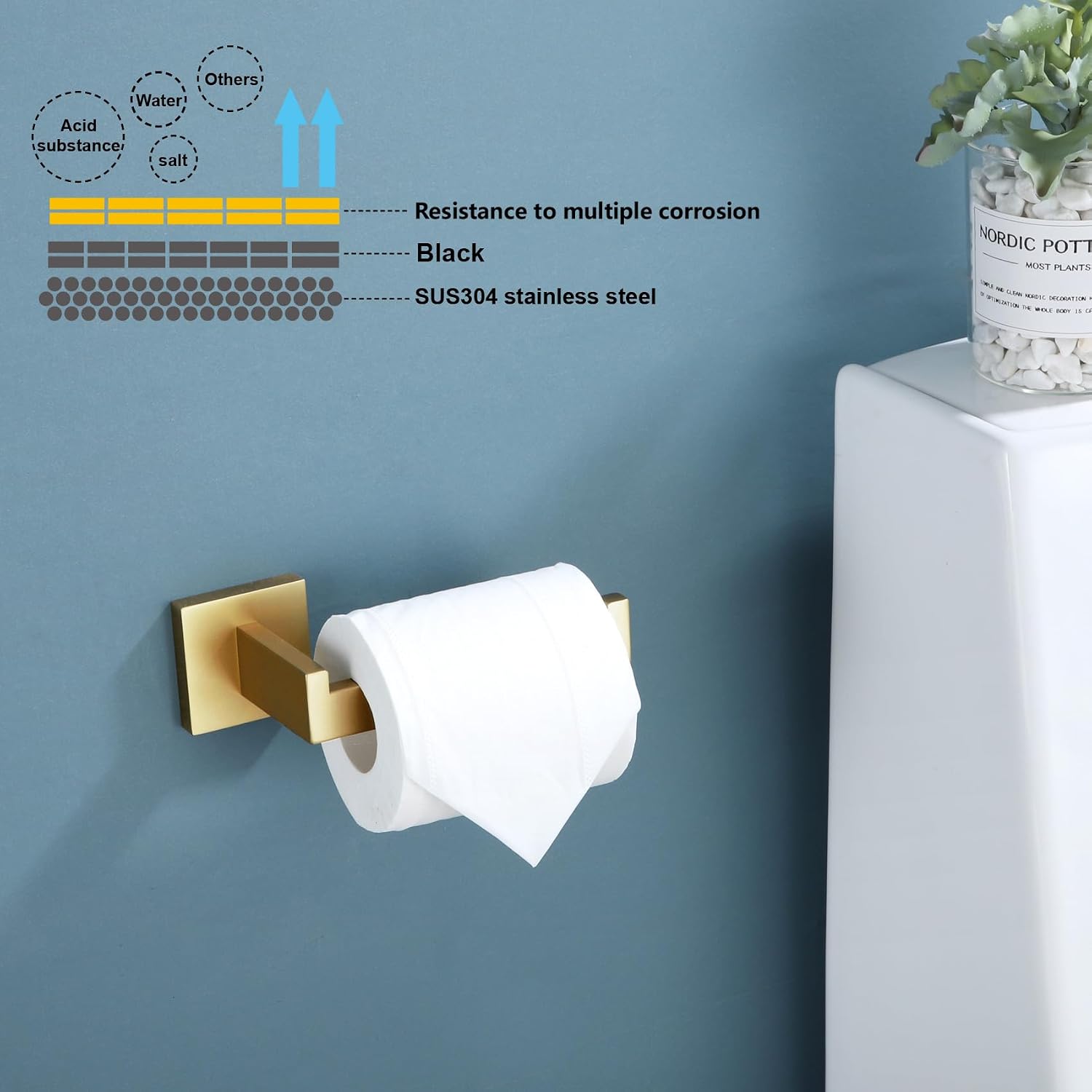 KOKOSIRI Gold Toilet Paper Holder Toilet Roll Holder for Bathroom Kitchen Washroom T-304 Stainless Steel Wall Mounted