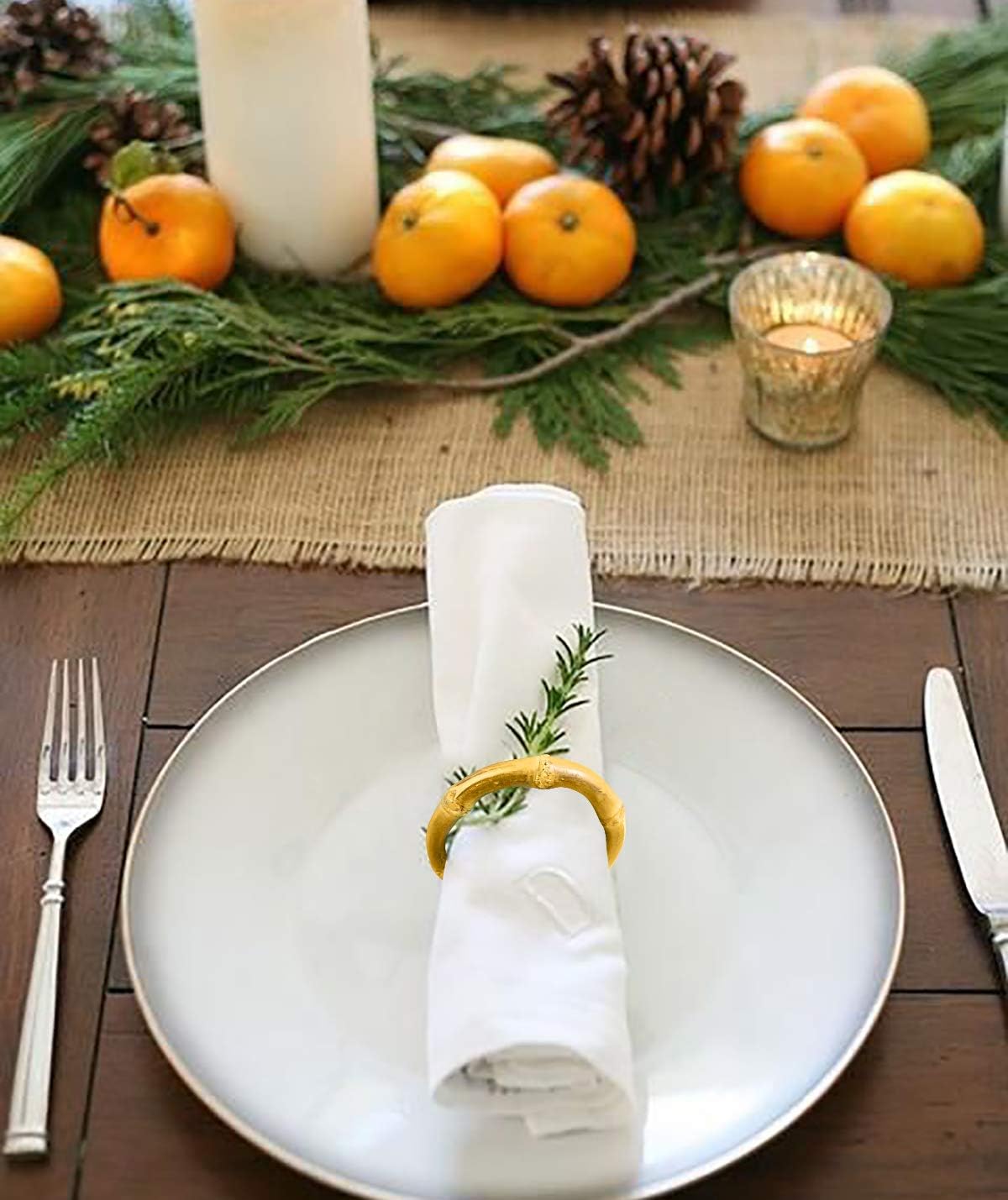 Handmade Rattan Napkin Holder Rings Table Decorations / Bamboo Yellow / Set of 4