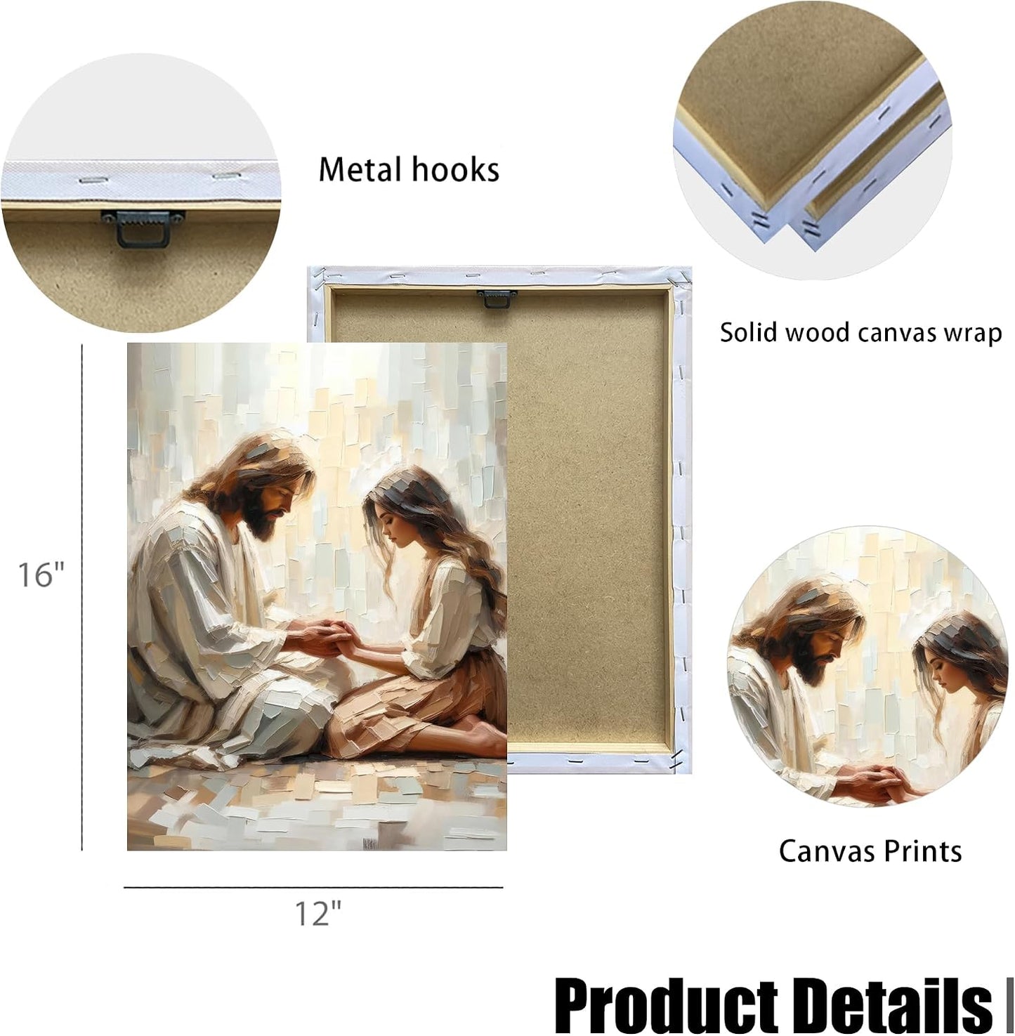 Christian Paintings Religious Canvas Wall Decor / 16"L x 12"W / Jesus and The Girl