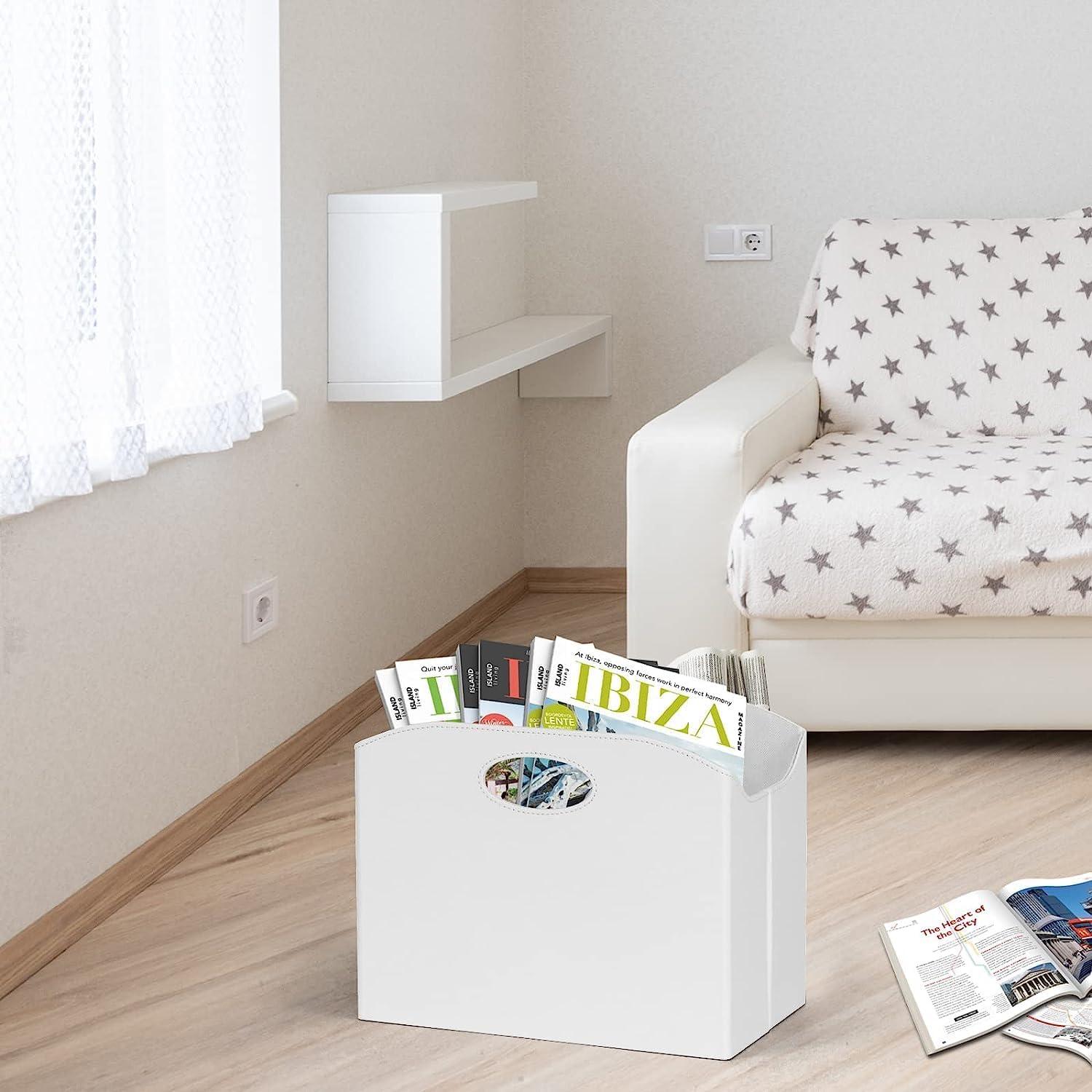 EZDeco Magazine Holder Foldable Magazine Rack Floor PU Leather File Holder Newspaper Book Storage Magazine Basket