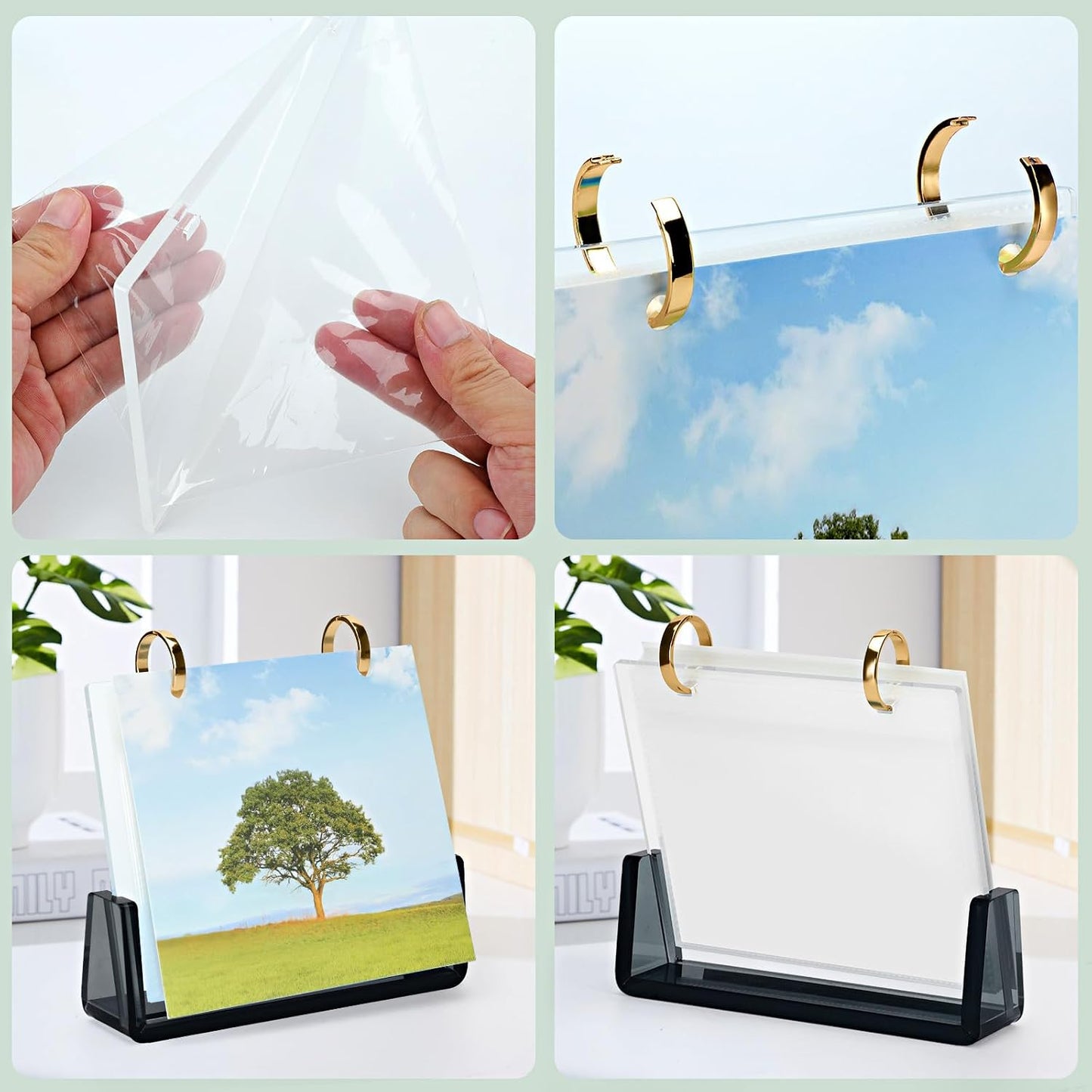 Desktop Flip Photo Album on Stand Acrylic Picture Frame Holds 60 Pictures / 4 x 6 / Black