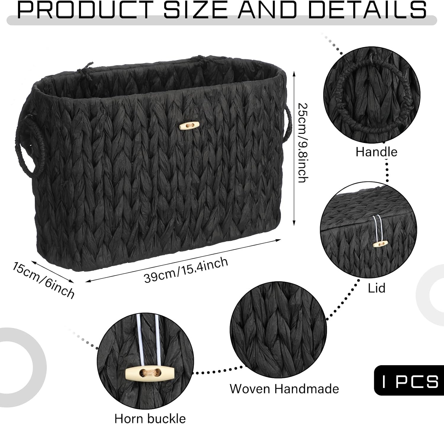Lid Woven Bathroom Basket Toilet Paper Holder Holds up to 6 Mega / Black / Classic Style / Wicker