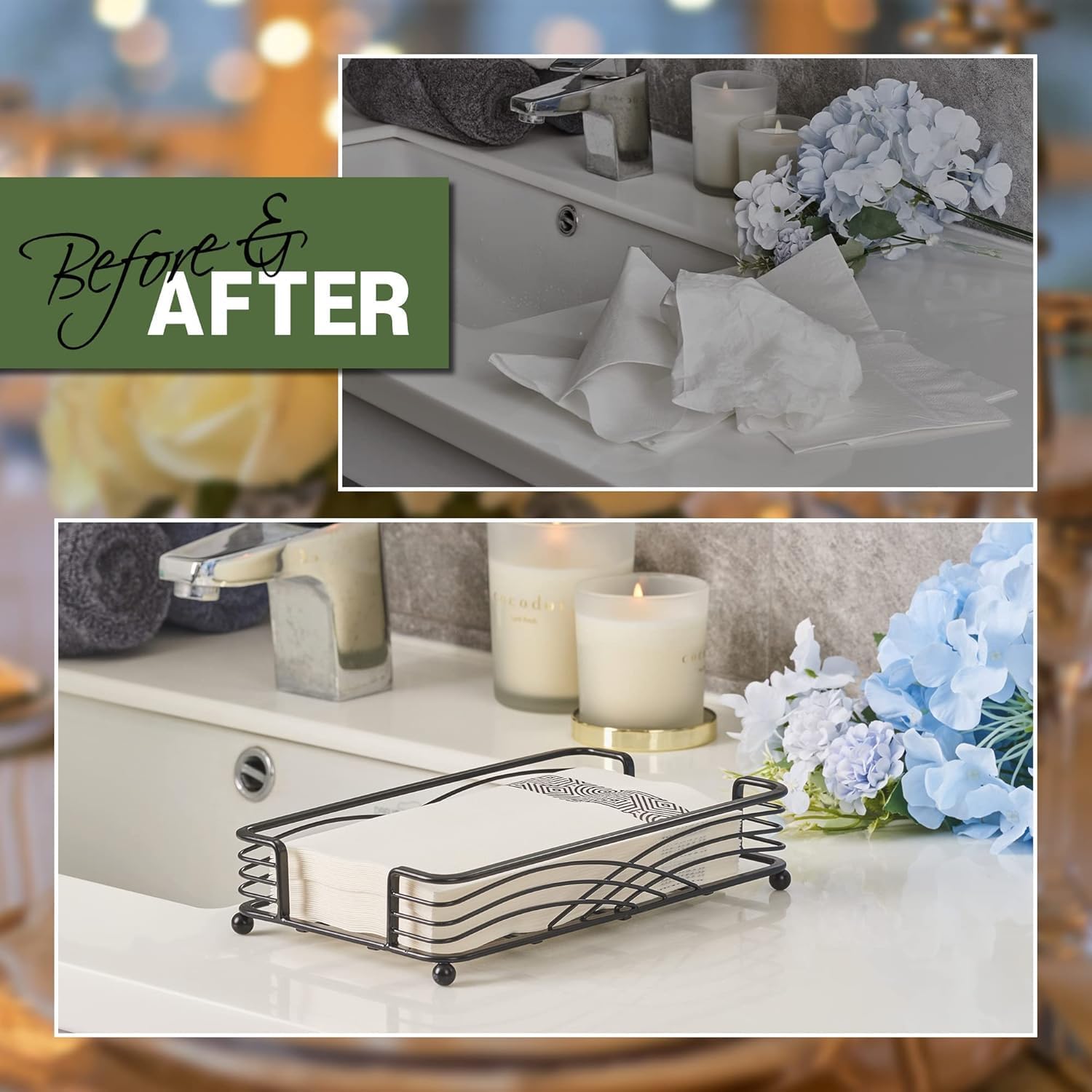 Black Tray / C - Black Napkin Holder for Bathroom / Guest Towel Holder