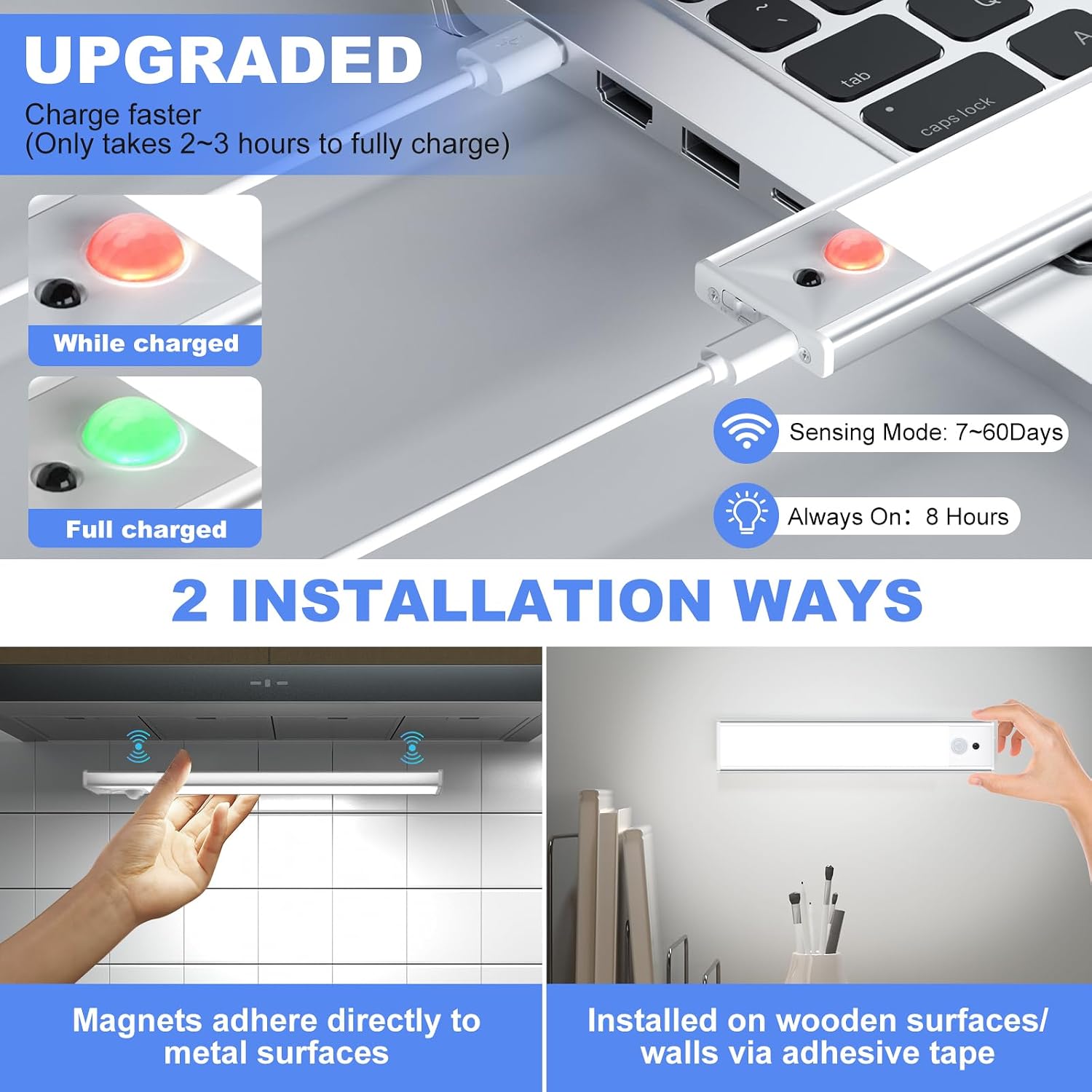 Under Cabinet Lighting 5 Packs, 3 Color Temperature Rechargeable Motion Sensor Lights for Kitchen, Counter, Closet