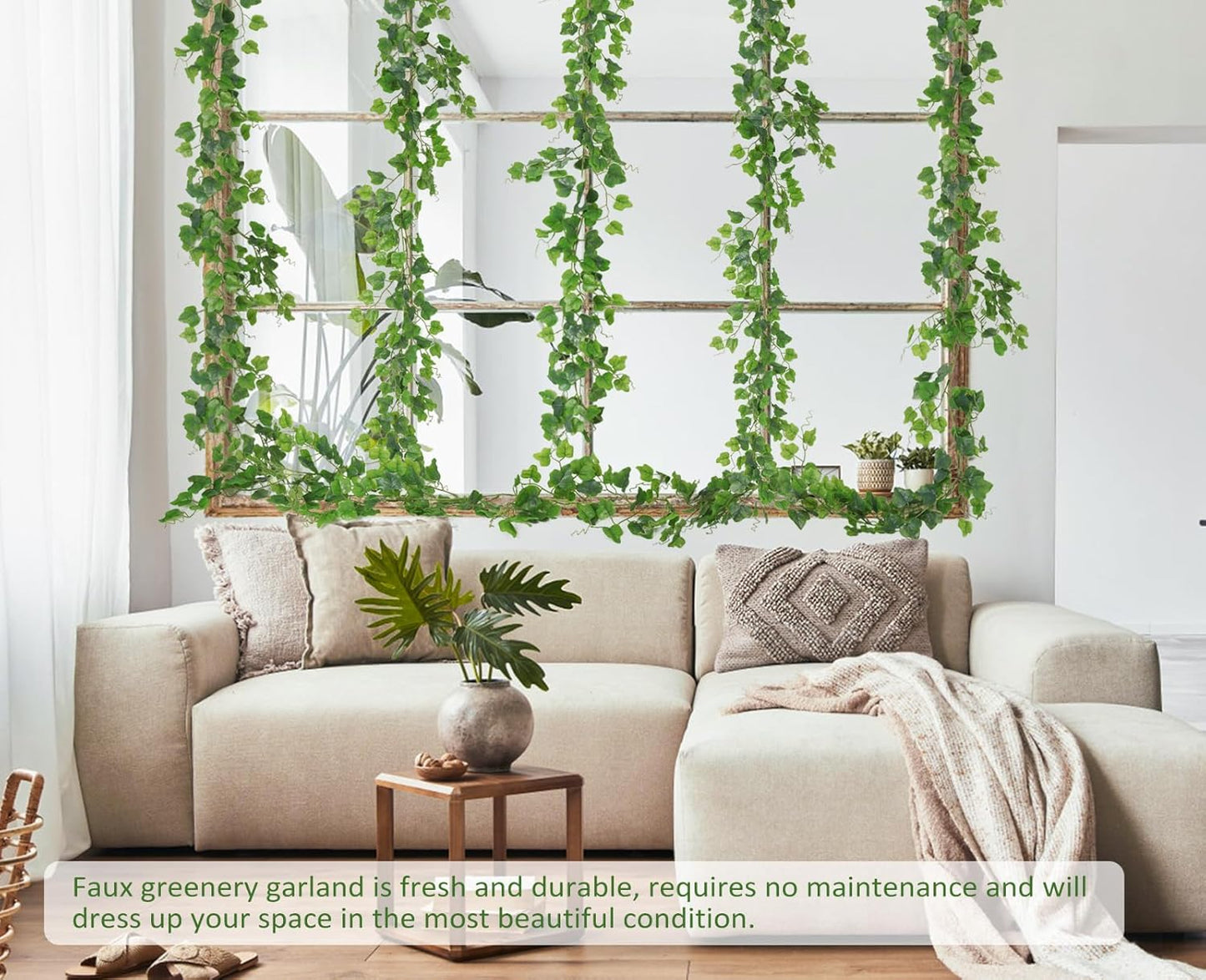 Artificial Vines Ivy Garland Fake Hanging Vine Plants Faux Green / Emerald Green / 6 Inch / Set of 2