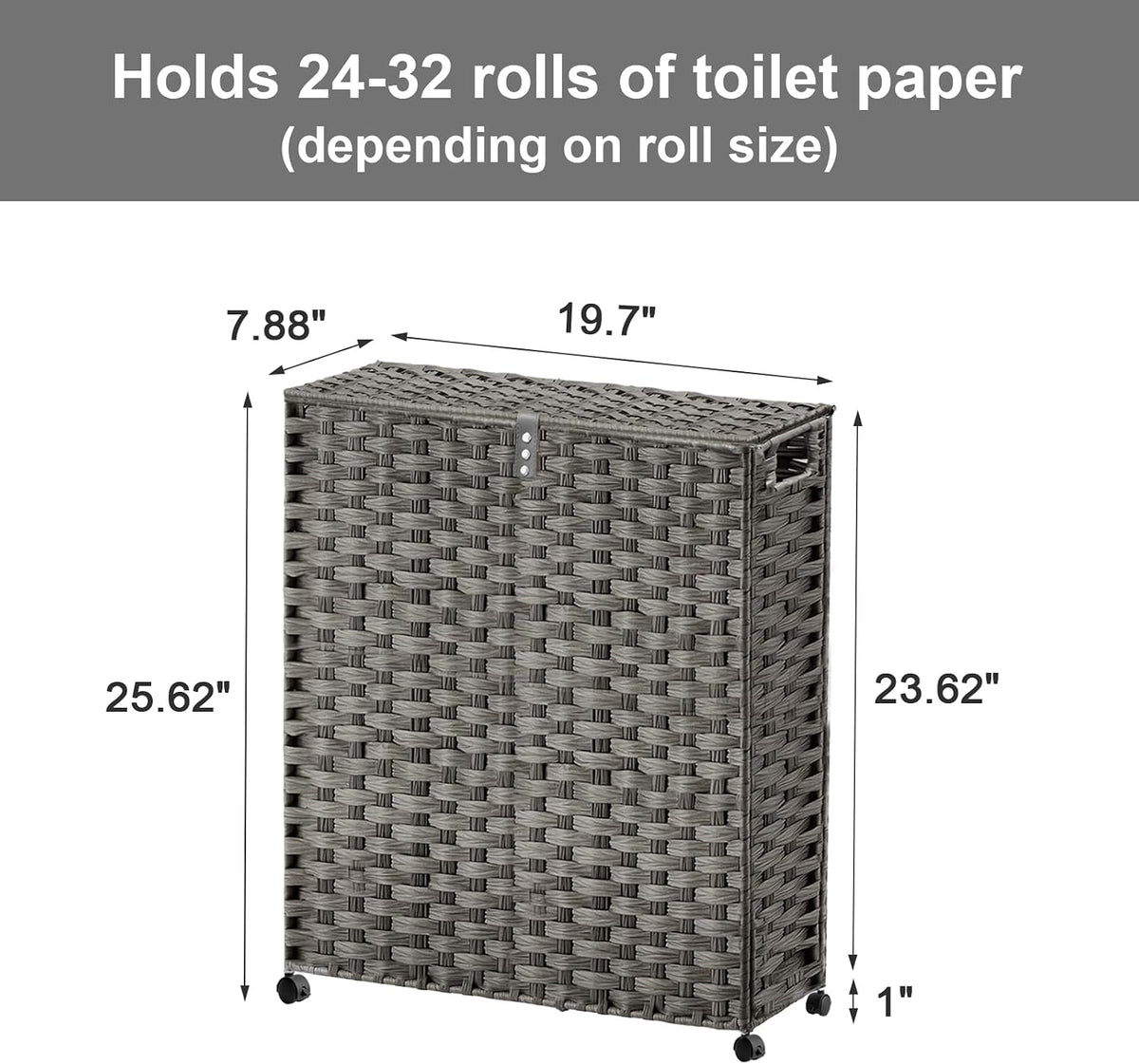 Hiagnete Toilet Paper Storage Basket with Lid and Wheels, Rattan Toilet Paper Holder Storage, Toilet Paper Organizer