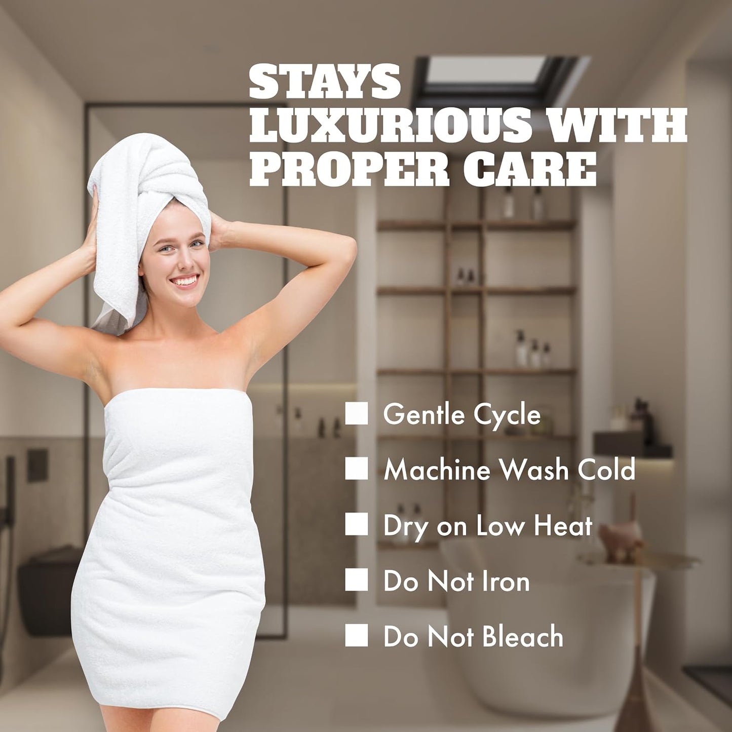 White Bath Towels 24x50 Inch, 6 Pack - Extra Absorbent Cotton Towel Set for Bathroom