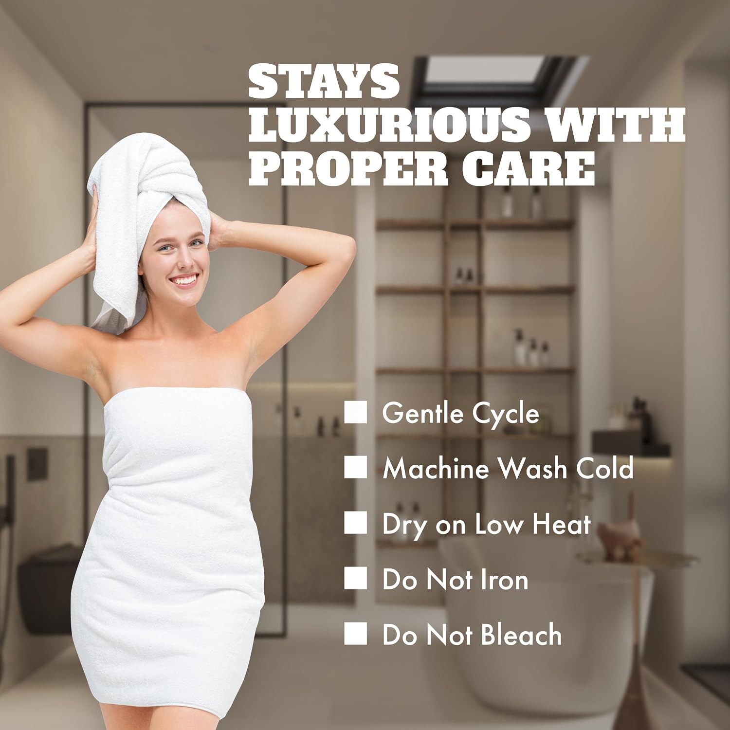 White Bath Towels 24x50 Inch, 6 Pack - Extra Absorbent Cotton Towel Set for Bathroom