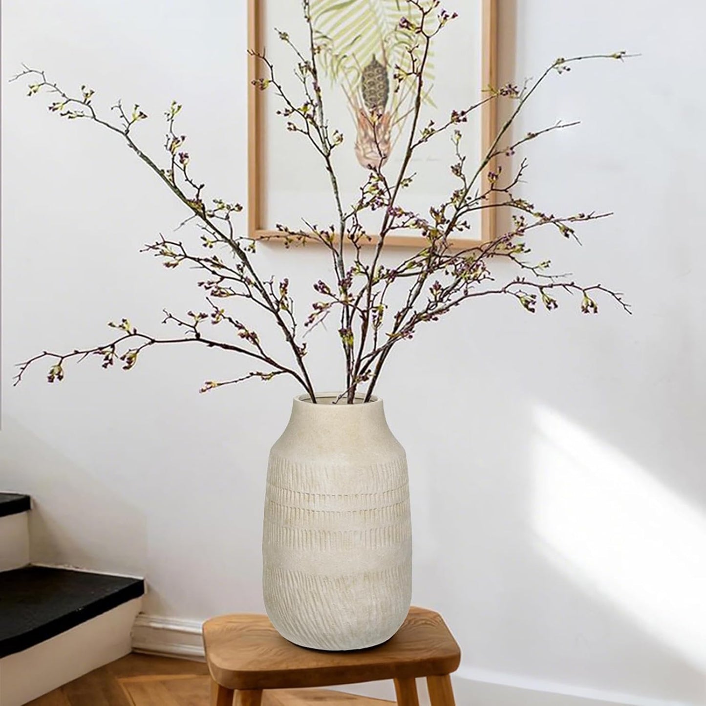 11" Rustic Ceramic Vase / 11" Beige White