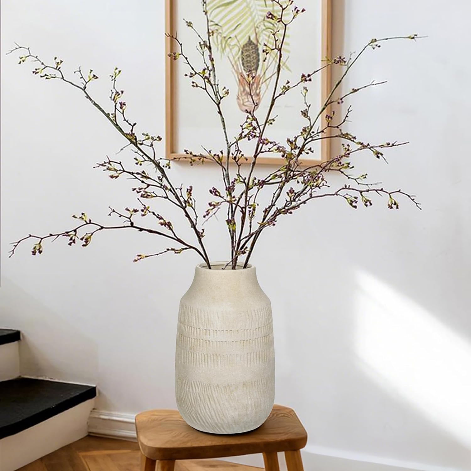 11" Rustic Ceramic Vase / 11" Beige White