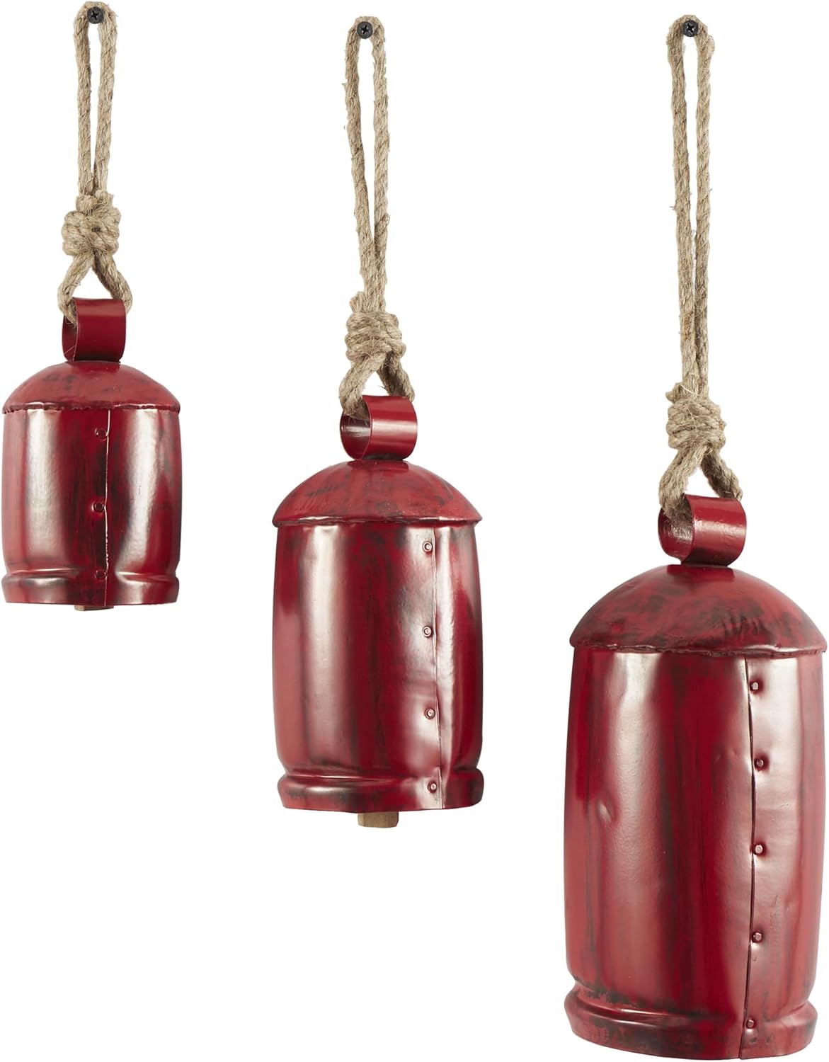 Deco 79 Metal Cow Bells, Meditation Bell, Set of 3, 10", 7", 5"H, Red | Indoor metal art Tibetan inspired decorative
