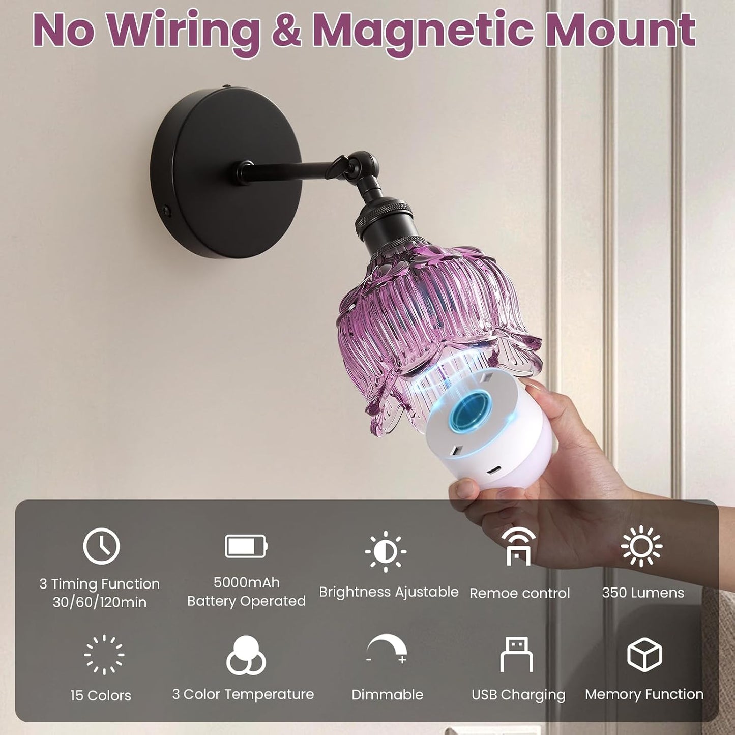 Vintage Battery Operated Wall Sconces: Gothic Wireless Rechargeable Light | 5000mAh Dimmable Powered Sconce Remote