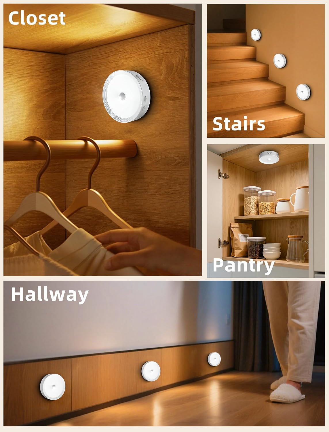 4PACK Rechargeable Puck Lights with Remote Motion Sensor Light indoor White | 3 color temps & 12 RGB, dimmable