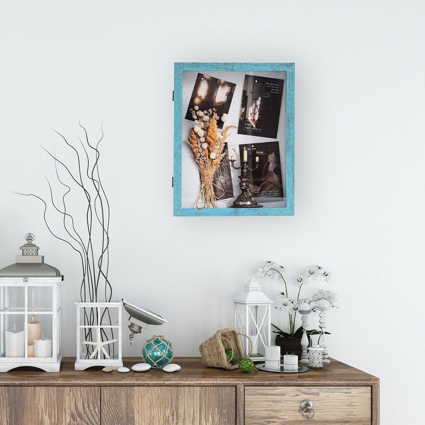 Muzilife 11x14 Shadow Box Picture Frame, 2.16 Deep, HD Glass, Rustic Blue | FSC-Wood, Magnetic Door, Linen Interior &