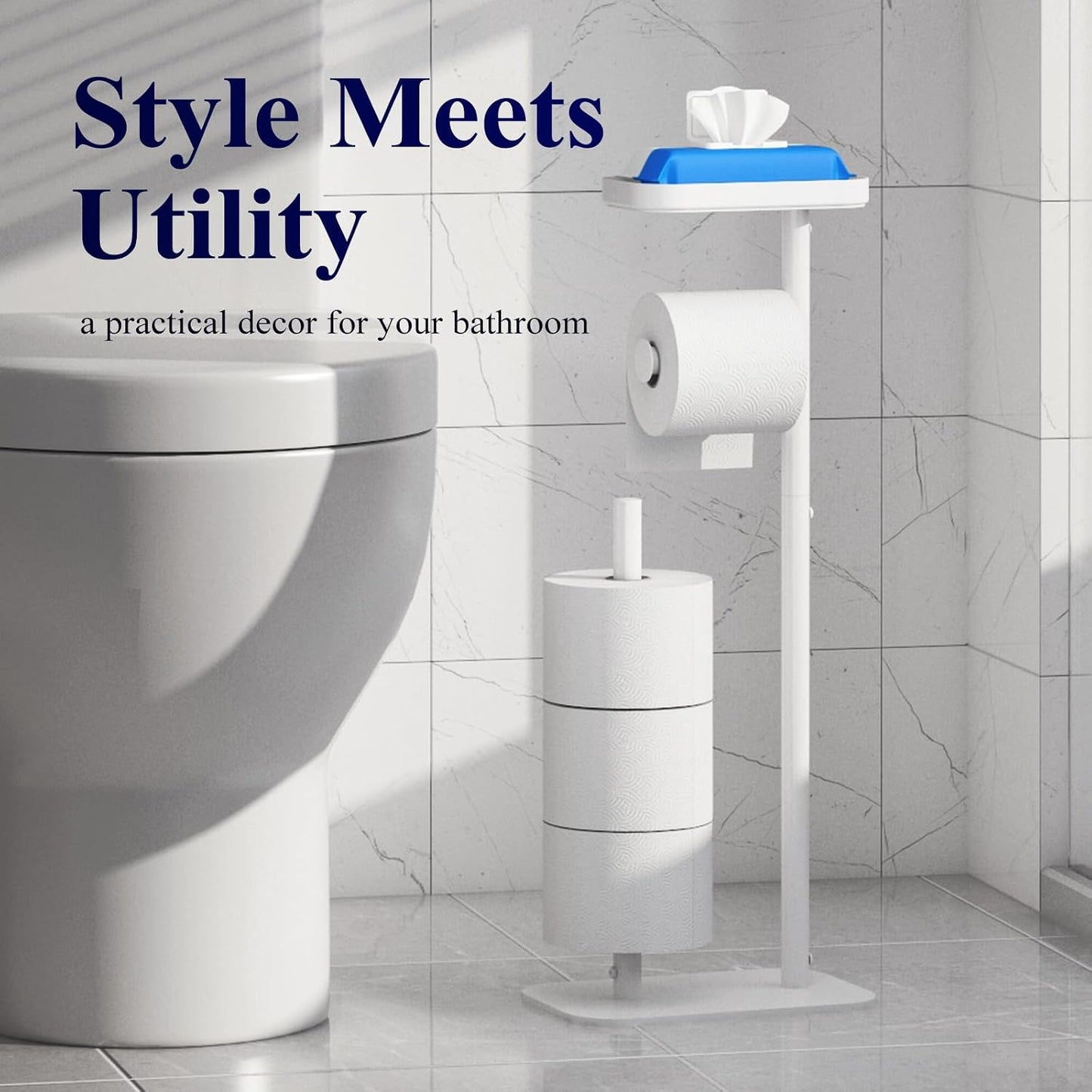 Kitsure Metal Toilet Paper Holder Free Standing, Medium, White | Rustproof Toilet Paper Stand for 4 Rolls, Bathroom