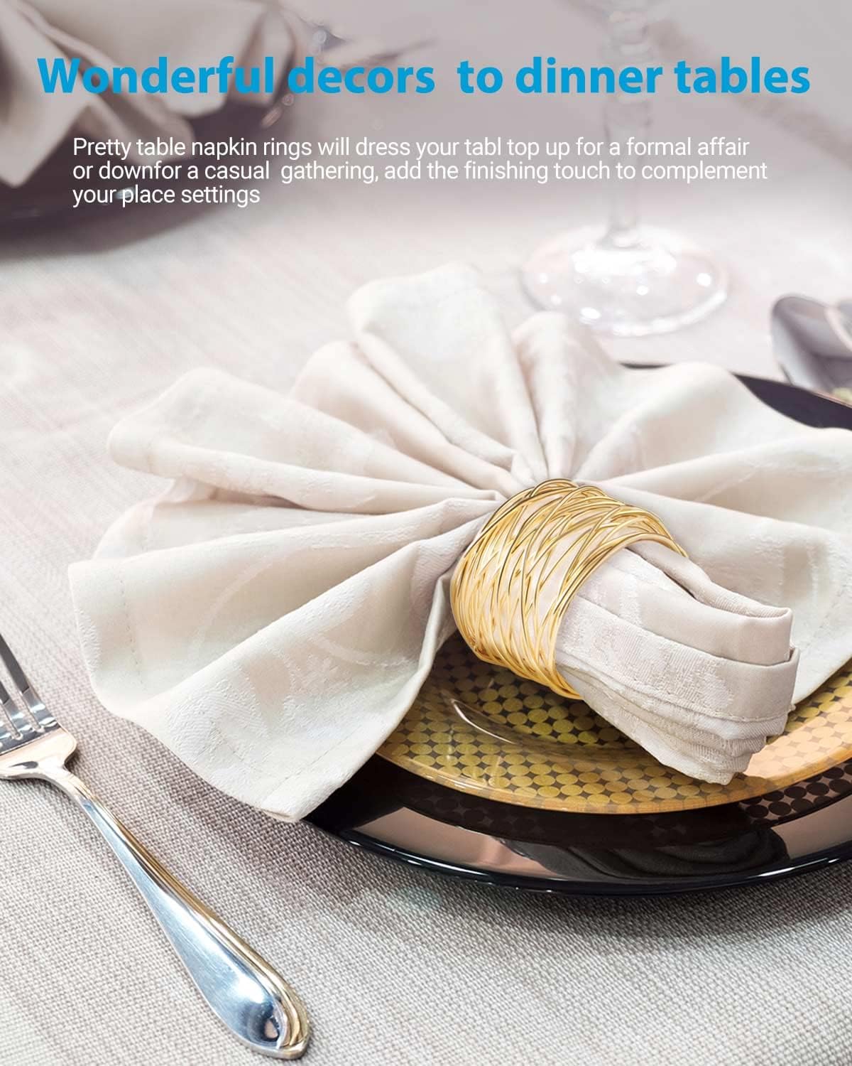 Twisted Wire Mesh Napkin Rings Holders Décor Dinner Party Wedding Christmas / Gold / Set of 12