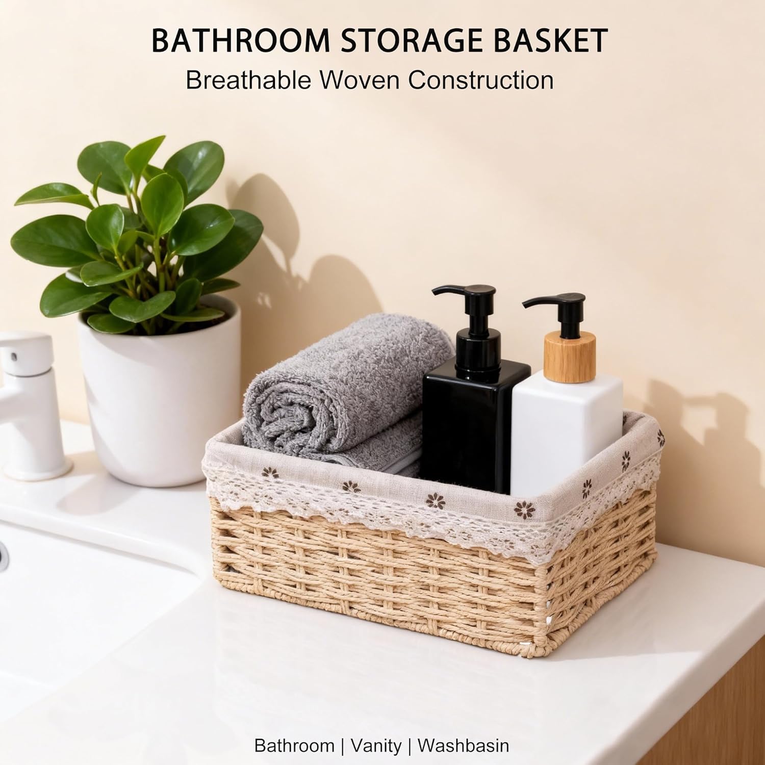 Handmade Woven Paper Rope Storage Baskets / Beige / Set of 4