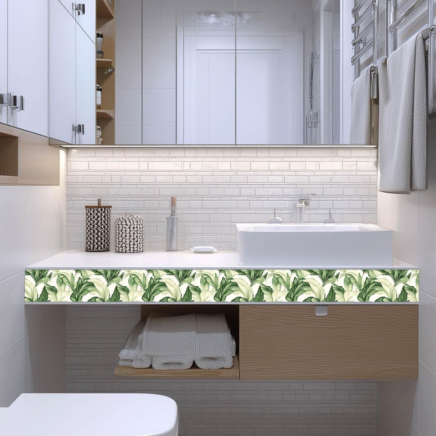 Peel and Stick Wallpaper Border Green Tropical Leaf Botanical / Tropical Green Leaf / 4 x 196