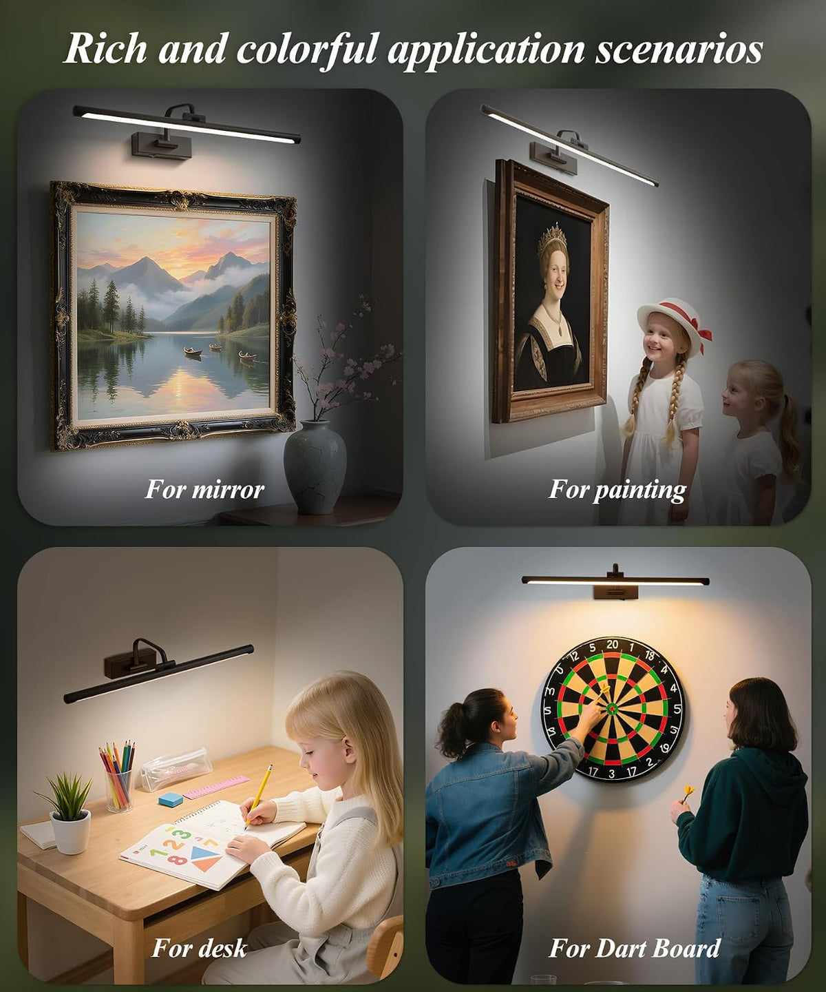 Picture Lights for Wall Battery Operated, Rechargeable Light for Picture with Remote & Timer, Black Art Light for