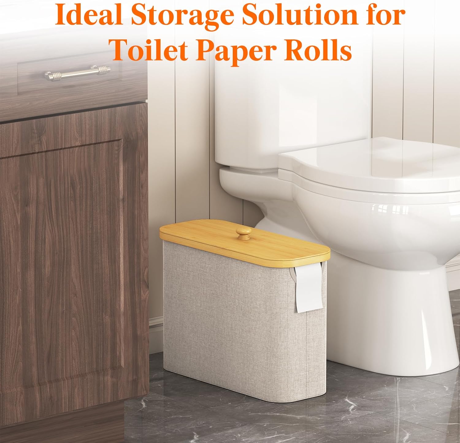 Lifewit Toilet Paper Storage Holder, Large Stand Basket, 23L, Beige | 9 to 12 Rolls, Large Paper Stand with Bamboo Lid